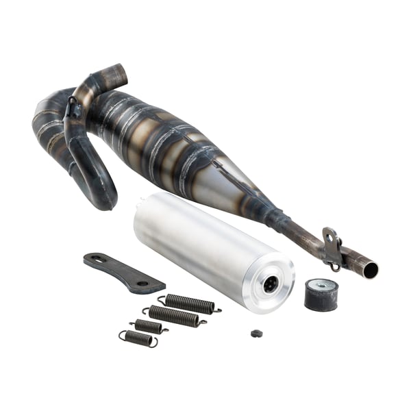 Image of Rennauspuff QUATTRINI, Stahl, Dämpfer: Aluminium Farbe (ESD): silber für PIAGGIO CIAO/PX/SC/Bravo 50ccm 2T AC