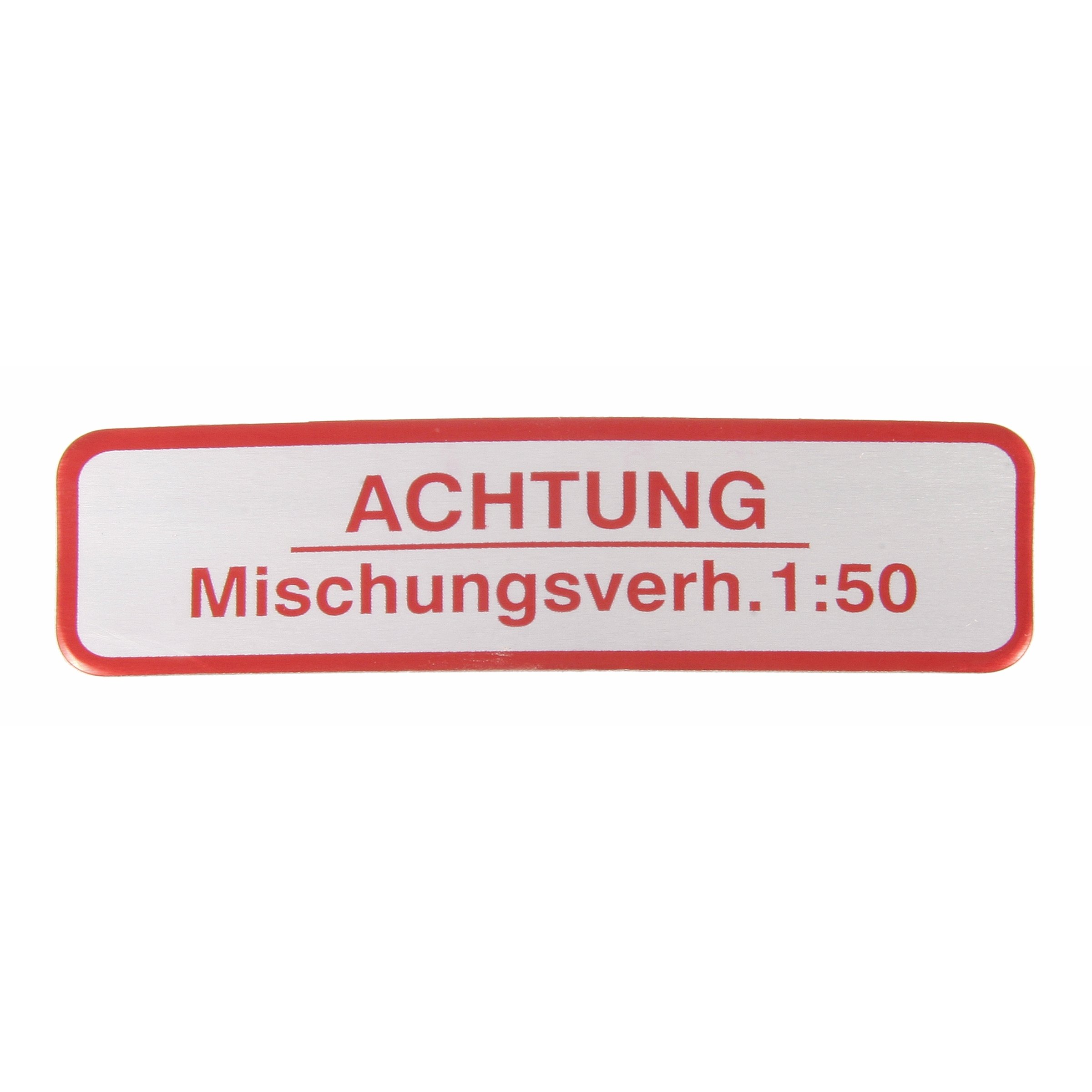 Image of Aufkleber mit Motiv "Achtung Mischungsverh.1:50" für Vespa 50-125/PV/ET3/ 125 VNB-TS/150 VBA-Super/Rally/PX/PE für Vespa 50-125/PV/ET3/ 125 VNB-TS/150 VBA-Super/Rally/PX/PE
