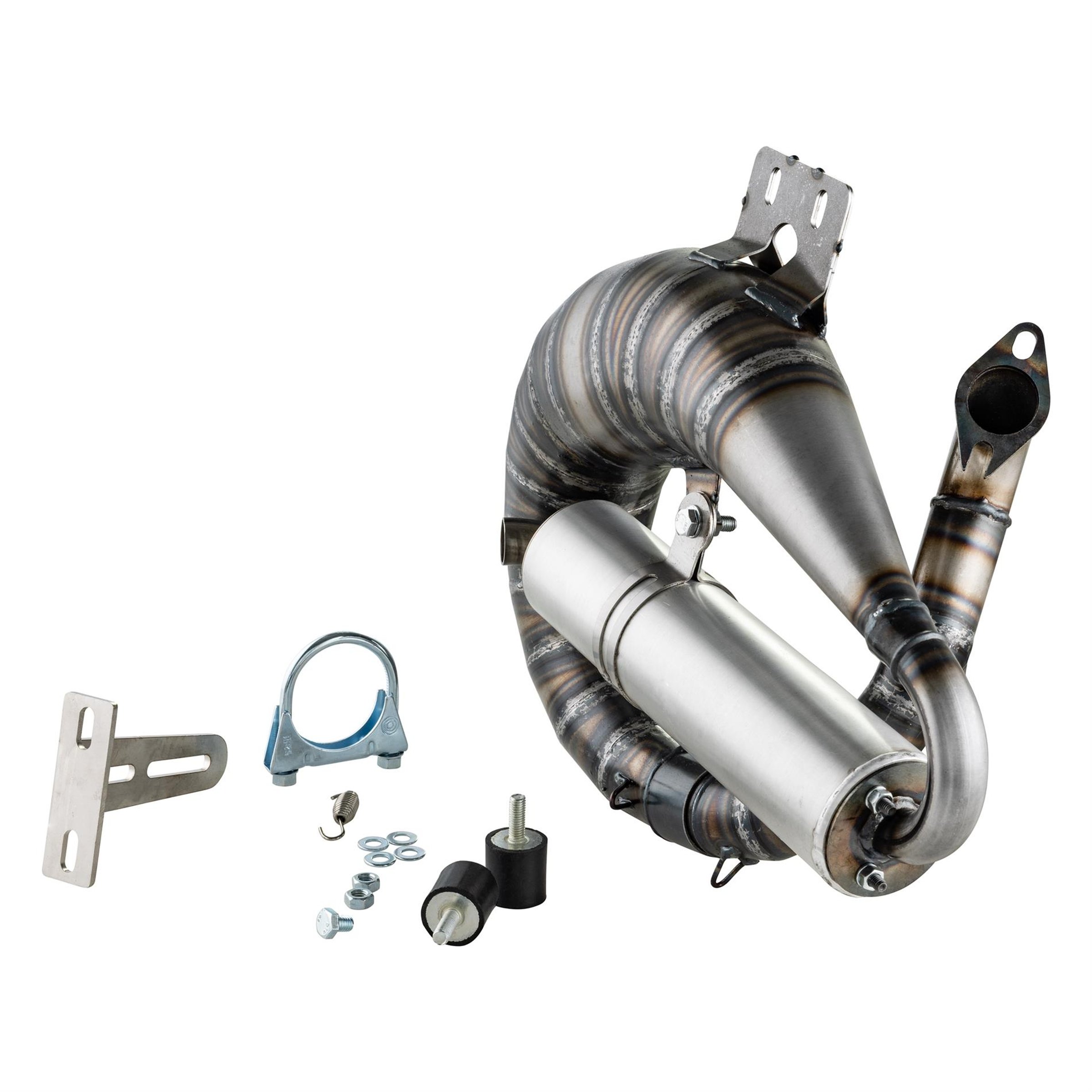 Image of Rennauspuff EGIG Performance MAMBA S, Material: Stahl unlackiert, Dämpfer: Aluminium Farbe (ESD): silber für Vespa 90/R/SS/100/125 VMA1T für Vespa 90/R/SS/100/125 VMA1T