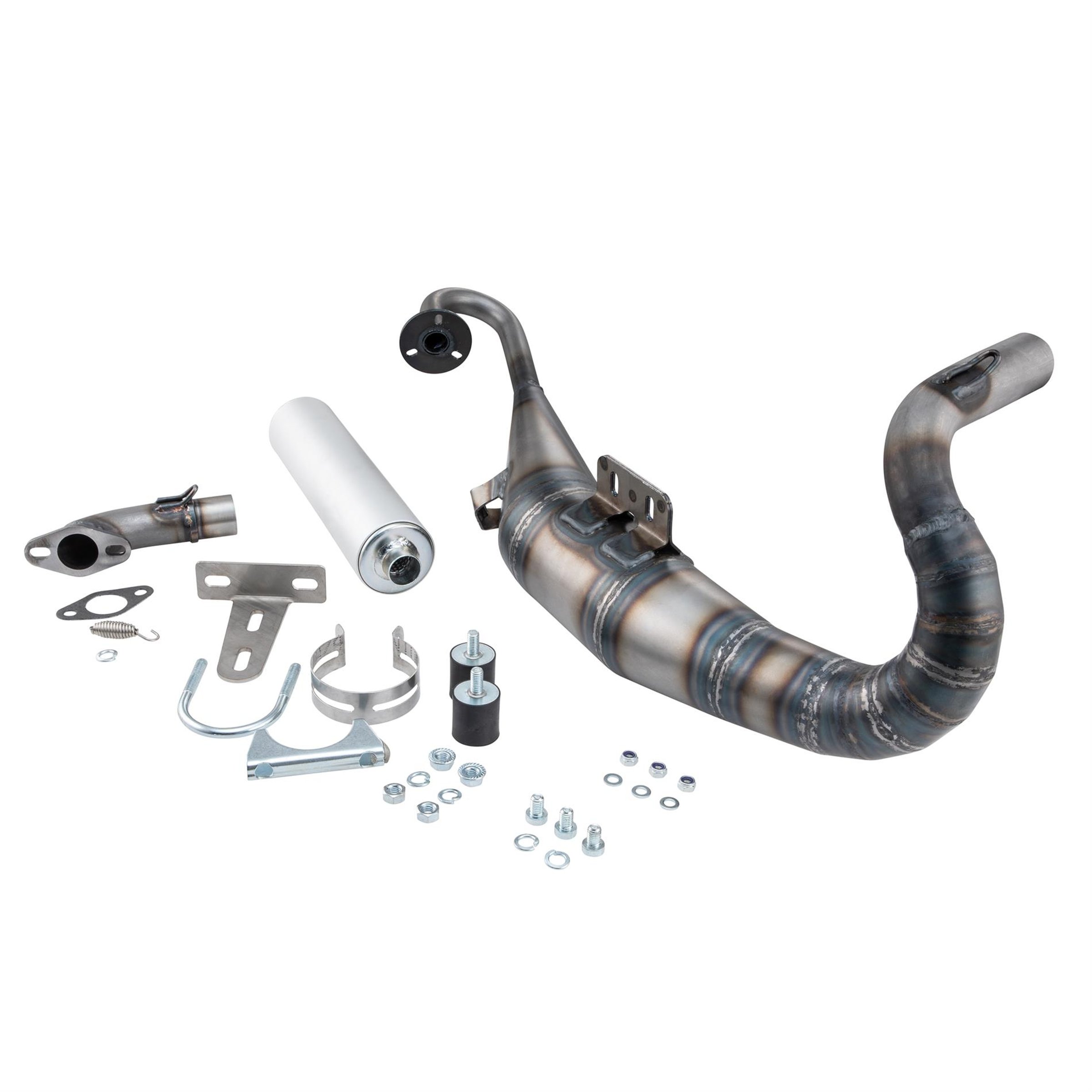 Image of Rennauspuff VMC STRIKE, Material: Stahl, Dämpfer: Aluminium Farbe (ESD): silber für Vespa 90/R/SS/100/125/PV/ET3 für Vespa 90/R/SS/100/125/PV/ET3