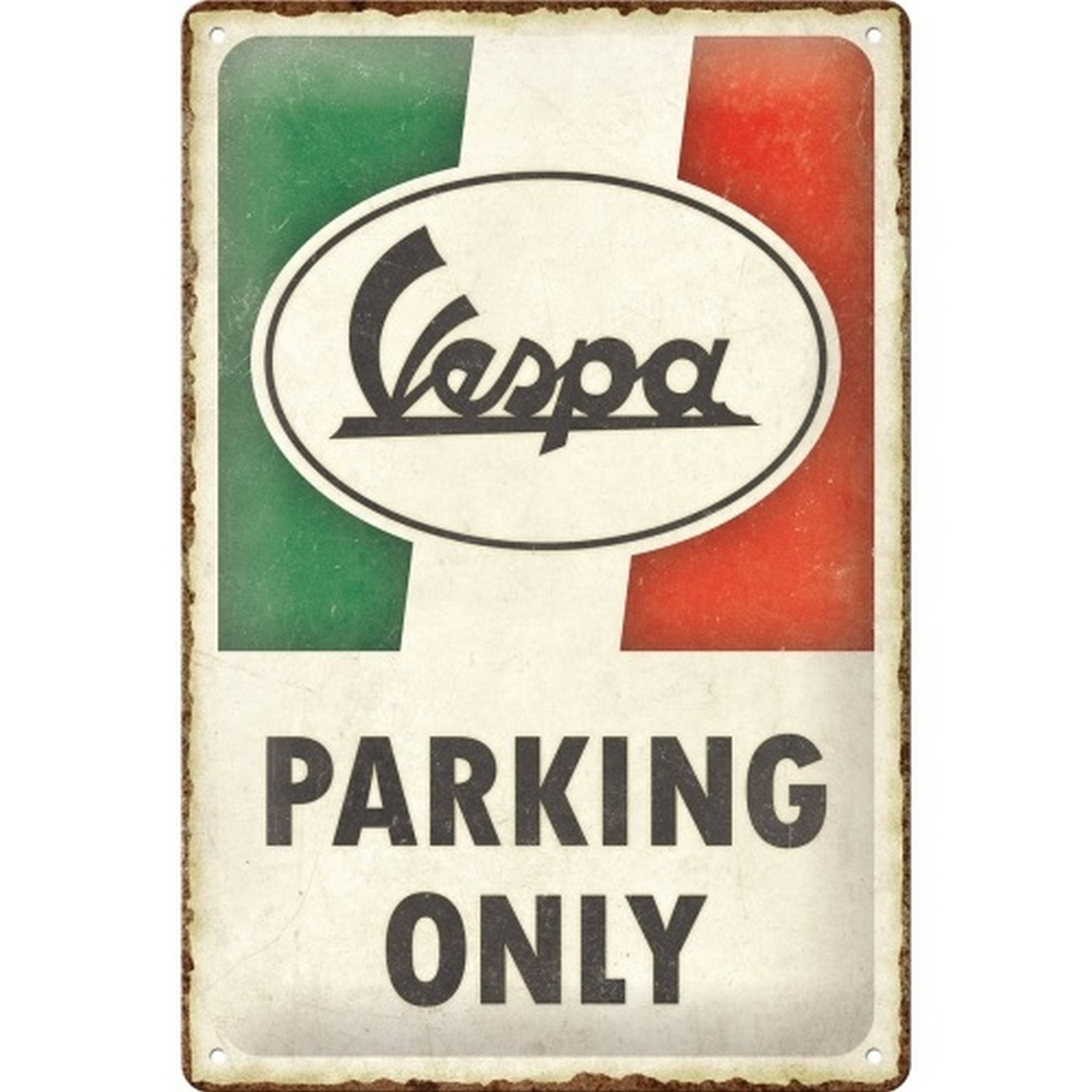 Image of Blechschild mit Motiv Vespa Parking Only grün/weiß/rot