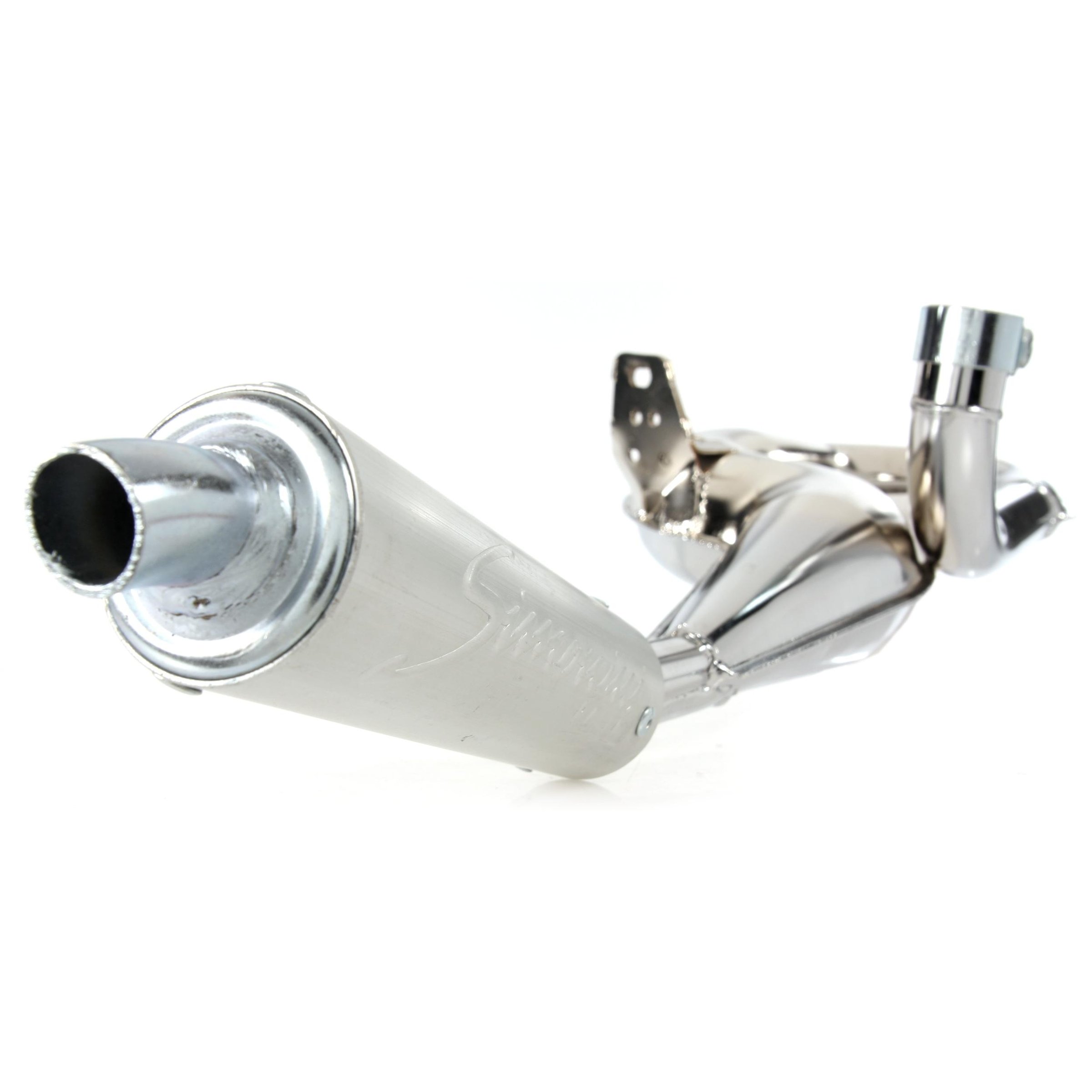 Image of Rennauspuff SIMONINI, Material: Stahl chrom, Dämpfer: Aluminium Farbe (ESD): silber für Vespa 125 GT/GTR/TS/150 GL/Sprint/V/PX80-150/PE/Lusso/Cosa 1 für Vespa 125 GT/GTR/TS/150 GL/Sprint/V/PX80-150/PE/Lusso/Cosa 1