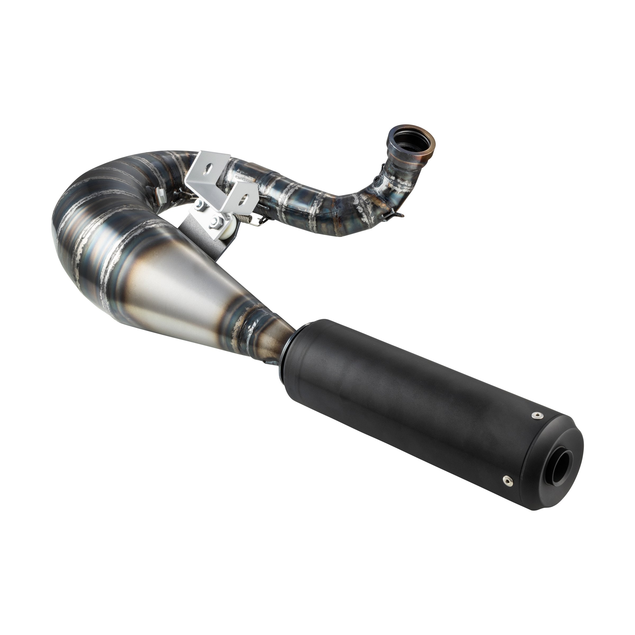 Image of Rennauspuff SIP Performance R2 Silent Design by NORDSPEED, Material: Stahl klarlackiert, Dämpfer: Aluminium Farbe (ESD): schwarz matt für Vespa 200 Rally/P200E/PX200 E/Lusso/'98/MY/Cosa 1 200 für Vespa 200 Rally/P200E/PX200 E/Lusso/'98/MY/Cosa 1 200 für V