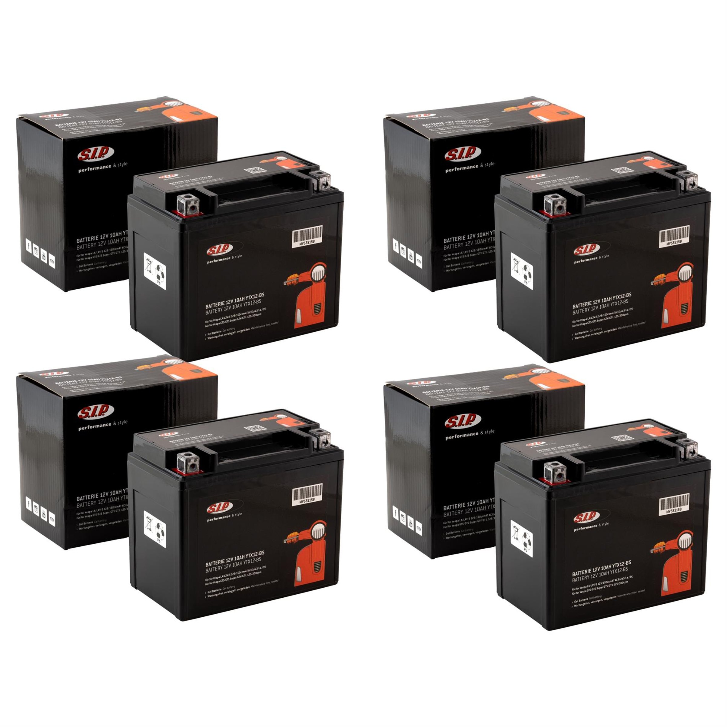 Image of Batterie Sparpack SIP 12V/10Ah, YTX12-BS für Vespa LX/LXV/S 125/150ccm 4T AC Euro3/i.e./3V 50-200ccm 2T/4T AC/LC für Vespa LX/LXV/S 125/150ccm 4T AC Euro3/i.e./3V 50-200ccm 2T/4T AC/LC