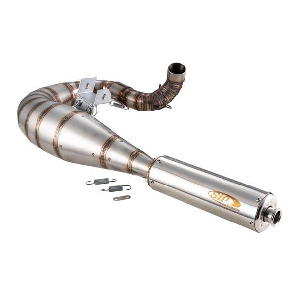 Image of Rennauspuff SIP DSE, Edelstahl unlackiert, Dämpfer: Edelstahl Farbe (ESD): silber für Vespa 200 Rally/P200E/PX200 E/Lusso/'98/MY/Cosa 1 200