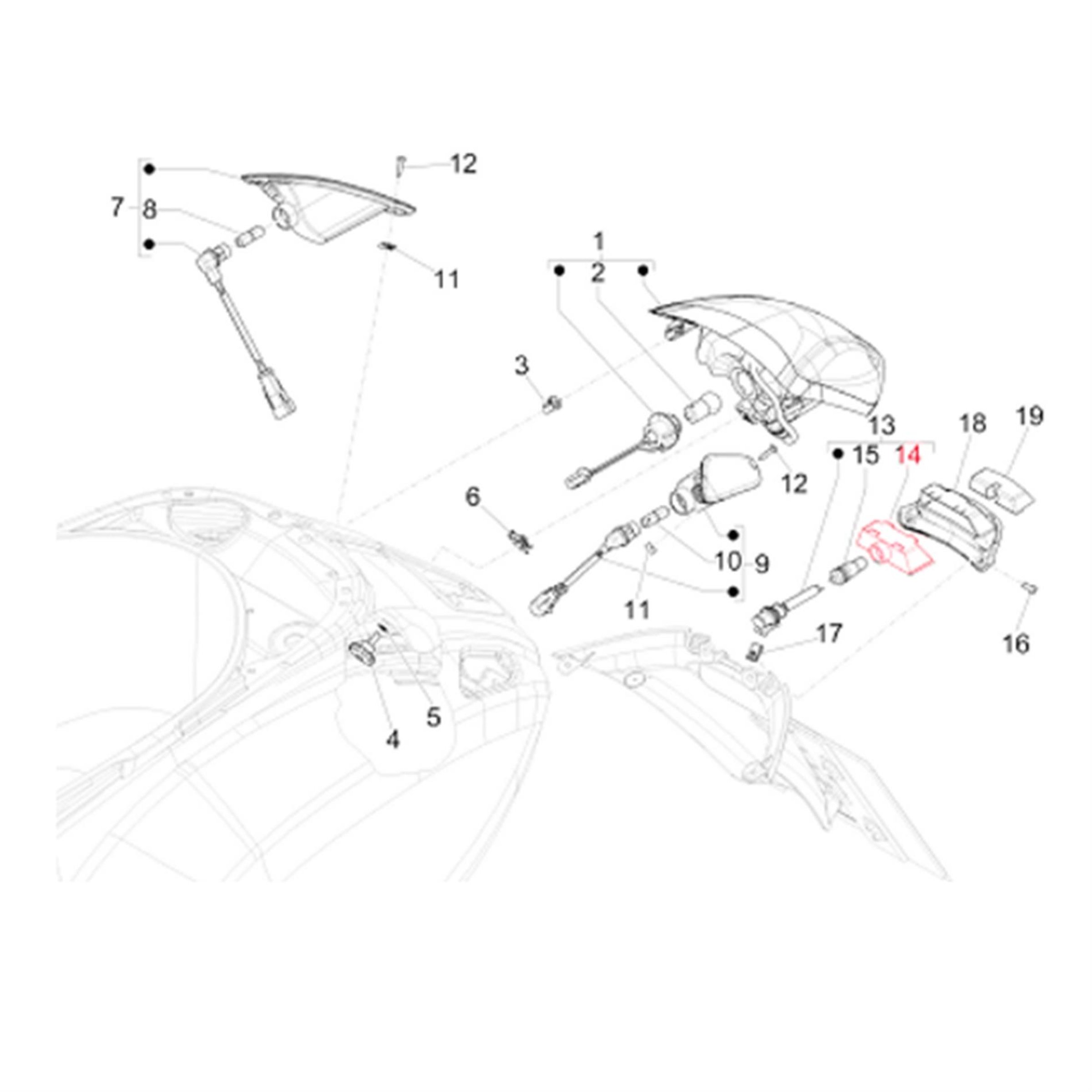 Image of Rücklichtglas Kennzeichenbeleuchtung PIAGGIO 1D000314 für Vespa Primavera/Sprint/946 50-150ccm für Vespa Primavera/Sprint/946 50-150ccm
