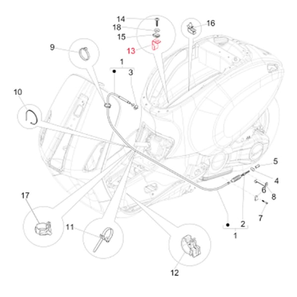 Image of Halteclip Bremszug, hinten, PIAGGIO für Vespa Primavera/Sprint 50-150ccm