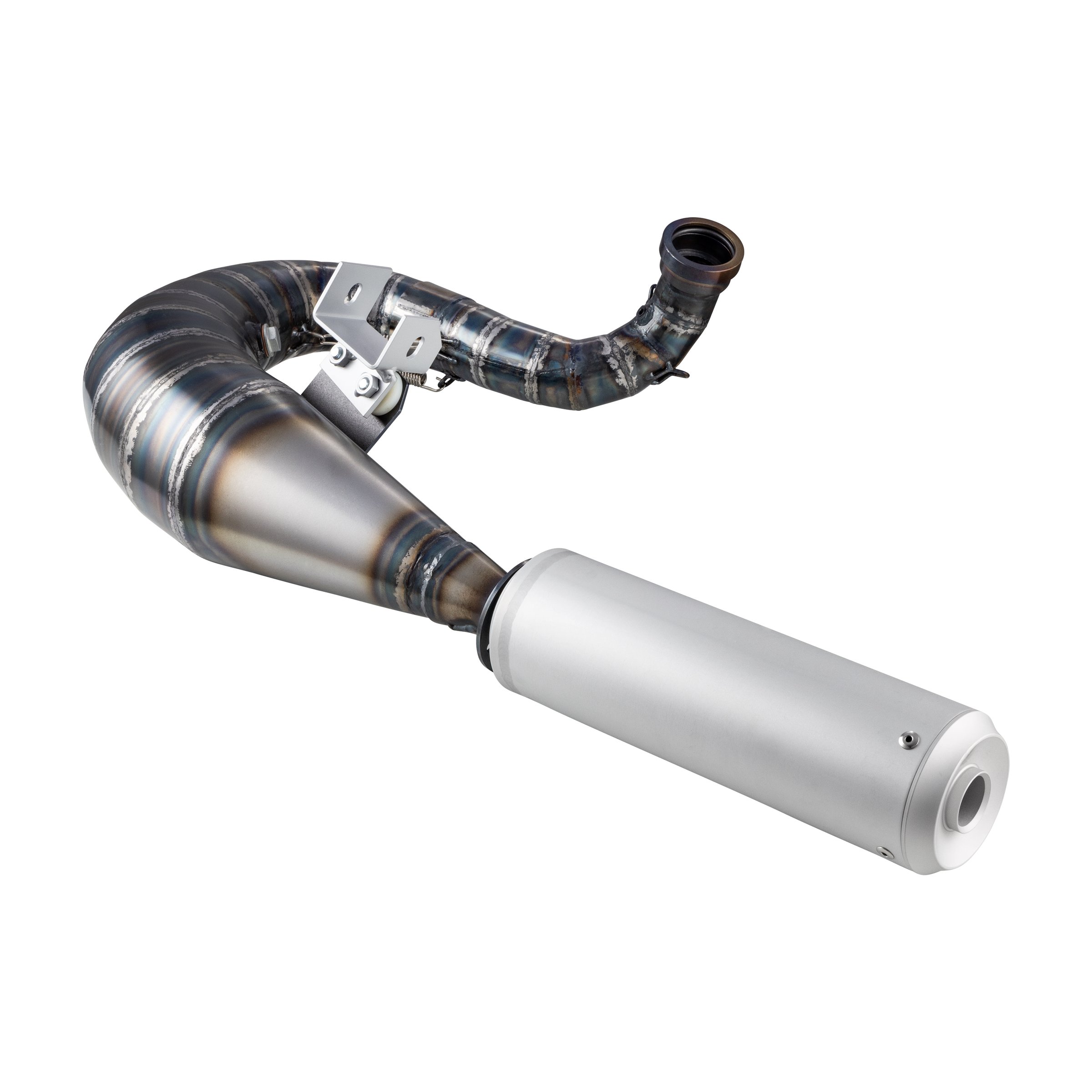 Image of Rennauspuff SIP Performance R2 Silent Design by NORDSPEED, Material: Stahl klarlackiert, Dämpfer: Aluminium Farbe (ESD): silber matt für Vespa 200 Rally/P200E/PX200 E/Lusso/'98/MY/Cosa 1 200 für Vespa 200 Rally/P200E/PX200 E/Lusso/'98/MY/Cosa 1 200 für Ve