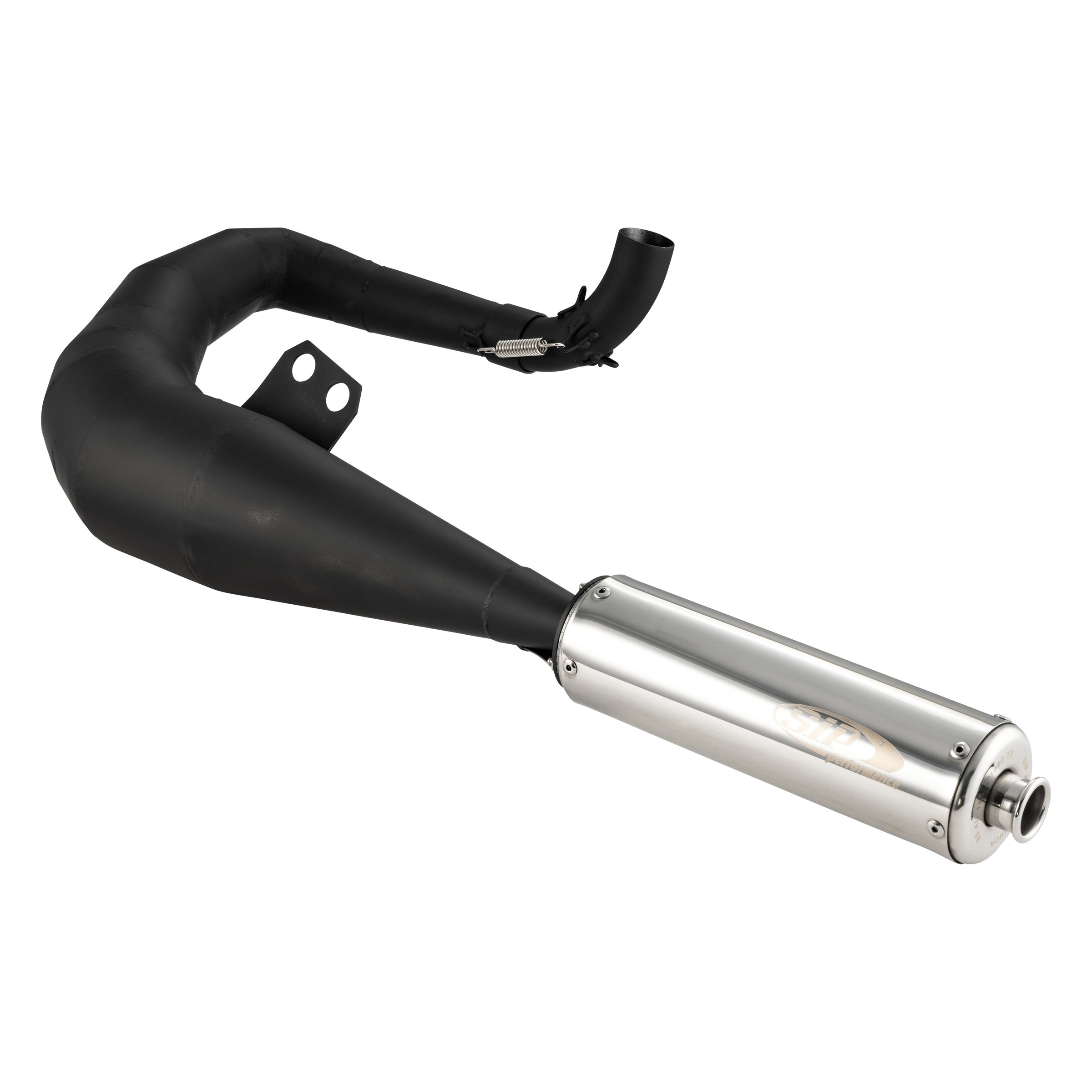 Image of Rennauspuff SIP Performance 2.0, Material: Stahl schwarz, Dämpfer: Edelstahl Farbe (ESD): silber für Vespa 125 GT/GTR/TS/150 GL/Sprint/V/PX80-150/PE/Lusso/Cosa 1 für Vespa 125 GT/GTR/TS/150 GL/Sprint/V/PX80-150/PE/Lusso/Cosa 1