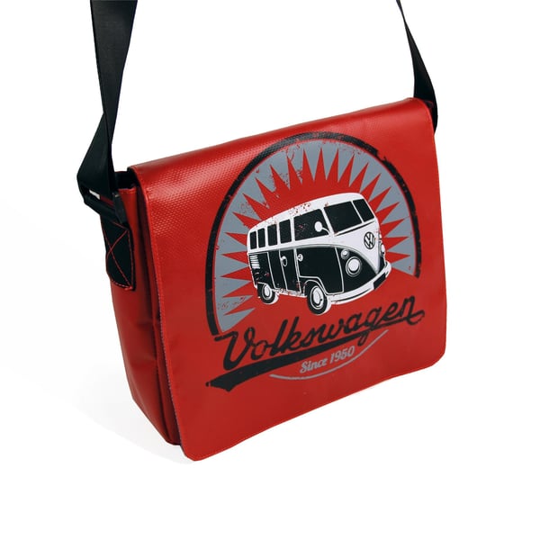 Image of Schultertasche VW Collection mit Motiv VW Bulli T1 rot