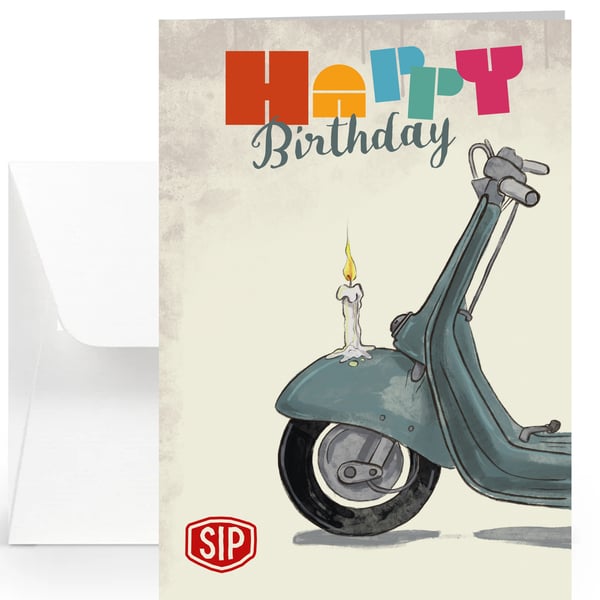 Image of Grußkarte SIP mit Motiv Geburtstag Vespa beige-blau