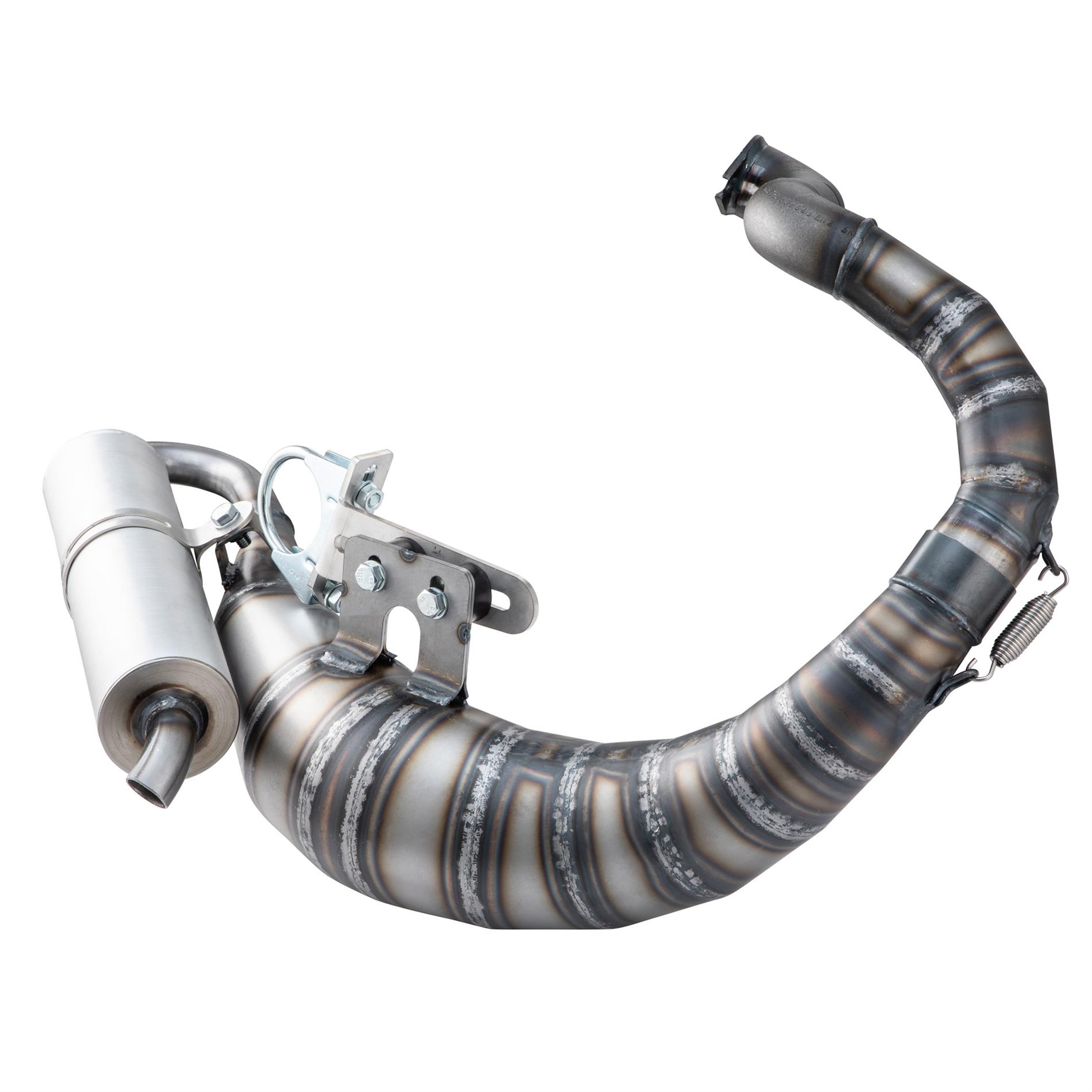 Image of Rennauspuff EGIG Performance UNISEX, Material: Stahl unlackiert, Dämpfer: Aluminium Farbe (ESD): silber für Vespa 90/R/SS/100/125/PV/ET3 für Vespa 90/R/SS/100/125/PV/ET3