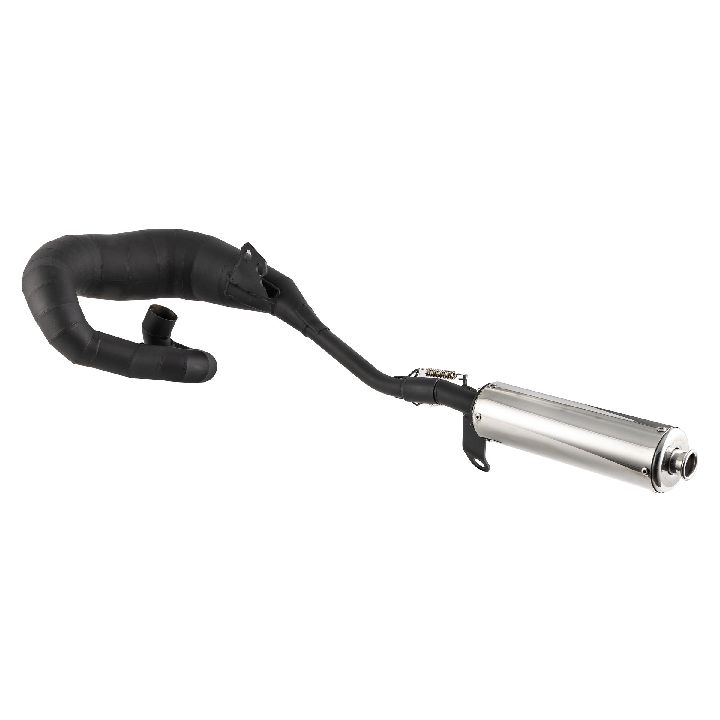 Image of Rennauspuff JL KRP4 "Race Use", Material: Stahl schwarz, Dämpfer: Edelstahl Farbe (ESD): silber für Lambretta 125 LI/LIS/DL/GP/150 LI/LIS/SX/DL/GP/175 TV 2°-3°/200 TV/SX/DL/GP für Lambretta 125 LI/LIS/DL/GP/150 LI/LIS/SX/DL/GP/175 TV 2°-3°/200 TV/SX/DL/GP