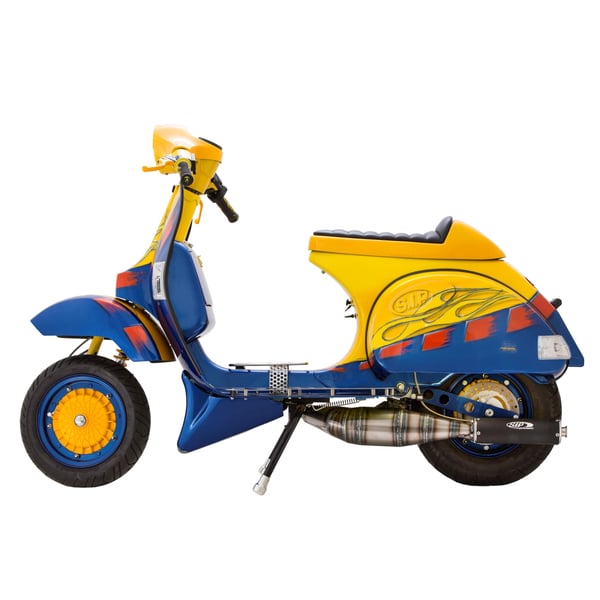 Image of Rennauspuff SIP Performance 2.0, Material: Edelstahl unlackiert, Dämpfer: Aluminium Farbe (ESD): schwarz matt für Vespa 200 Rally/P200E/PX200 E/Lusso/'98/MY/Cosa 1 200