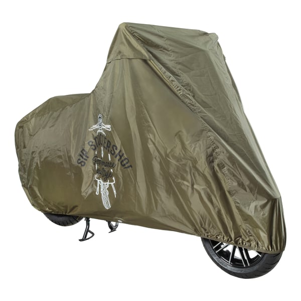 Image of Faltgarage SIP Outdoor "Scooter" SIP Scootershop Performance and Style Logo auf Vespa Frontansicht olivgrün