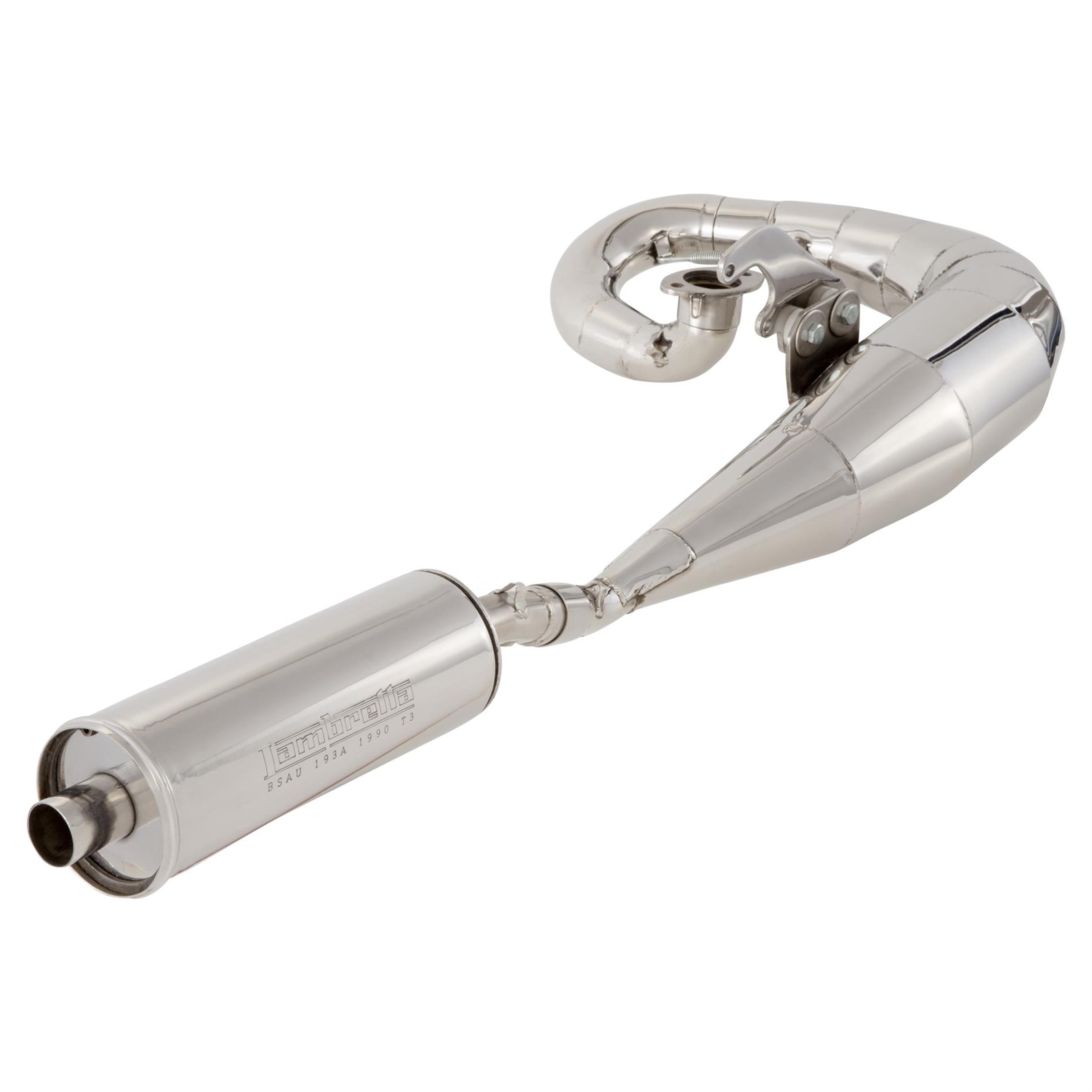 Image of Rennauspuff SERIE PRO SSP Performance, Material: Edelstahl poliert, Farbe (ESD): silber für Lambretta 125 LI/LIS/DL/GP/150 LI/LIS/SX/DL/GP/175 TV 2°-3°/200 TV/SX/DL/GP für Lambretta 125 LI/LIS/DL/GP/150 LI/LIS/SX/DL/GP/175 TV 2°-3°/200 TV/SX/DL/GP
