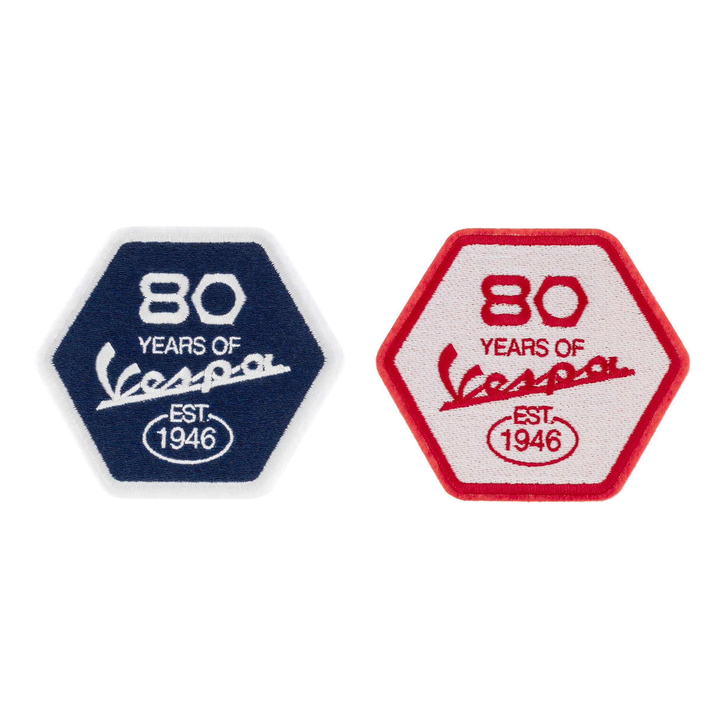 Image of Aufnäherset PIAGGIO Vespa 80 Jahre, Sechseckiges Logo