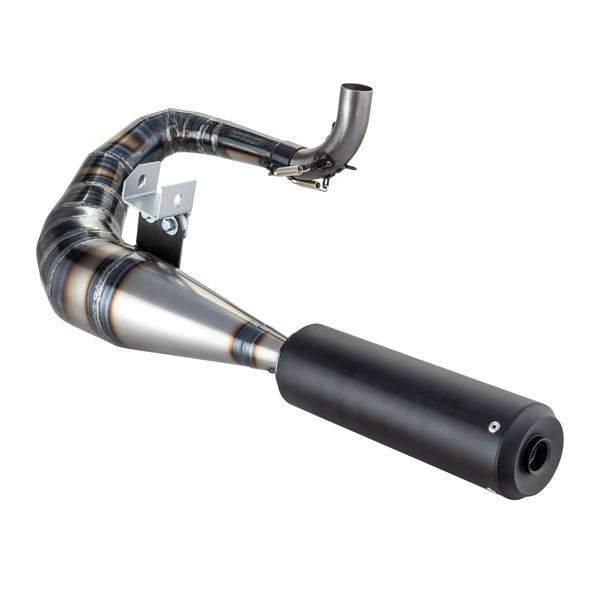 Image of Rennauspuff SIP Performance 2.0 Silent, Material: Stahl klarlackiert, Dämpfer: Aluminium Farbe (ESD): schwarz matt für Vespa 125 GT/GTR/TS/150 GL/Sprint/V/PX80-150/PE/Lusso/Cosa 1
