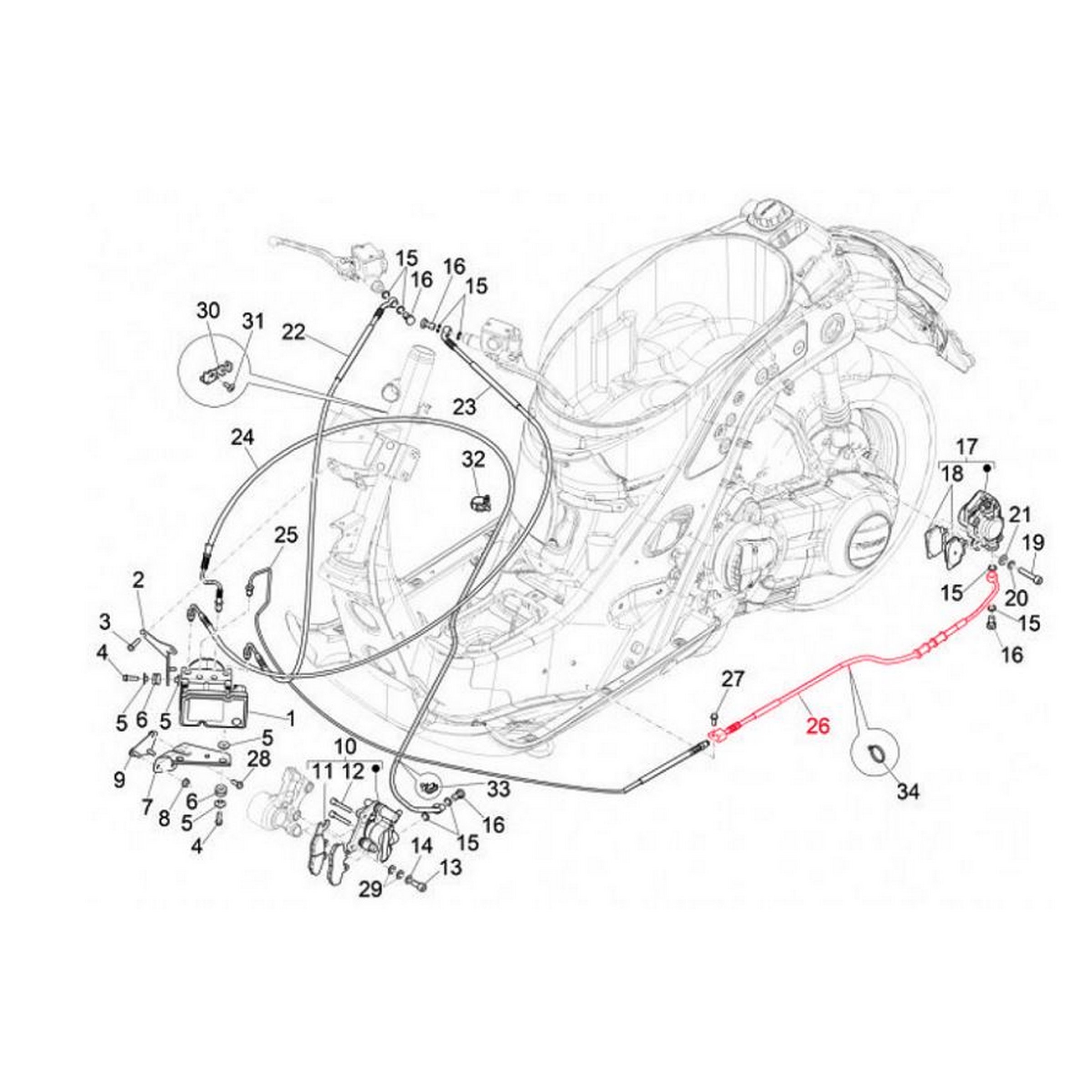 Image of Bremsleitung PIAGGIO, für Bremse hinten hintere für Vespa GTS/GTS Super 125/300ccm (2023-) für Vespa GTS/GTS Super 125/300ccm (2023-)