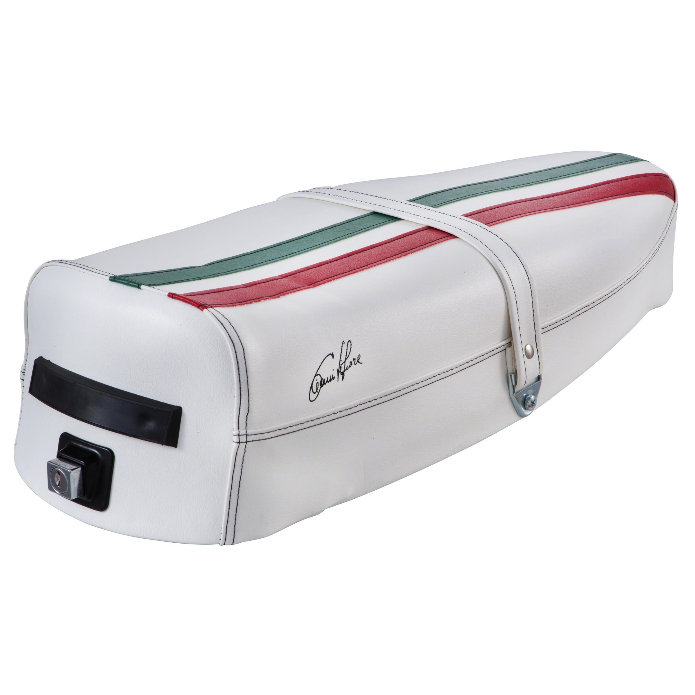 Image of Sitzbank DIEFFE "Tricolore Italy Mezzo" weiß für Vespa P80-150X/PX80-200E/Lusso 1°/P150S/P200E für Vespa P80-150X/PX80-200E/Lusso 1°/P150S/P200E