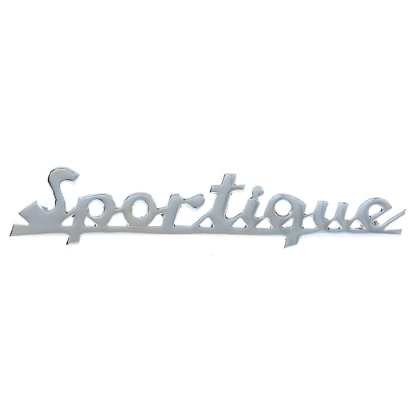 Image of Schriftzug "Sportique" unterstrichen Beinschild vorne