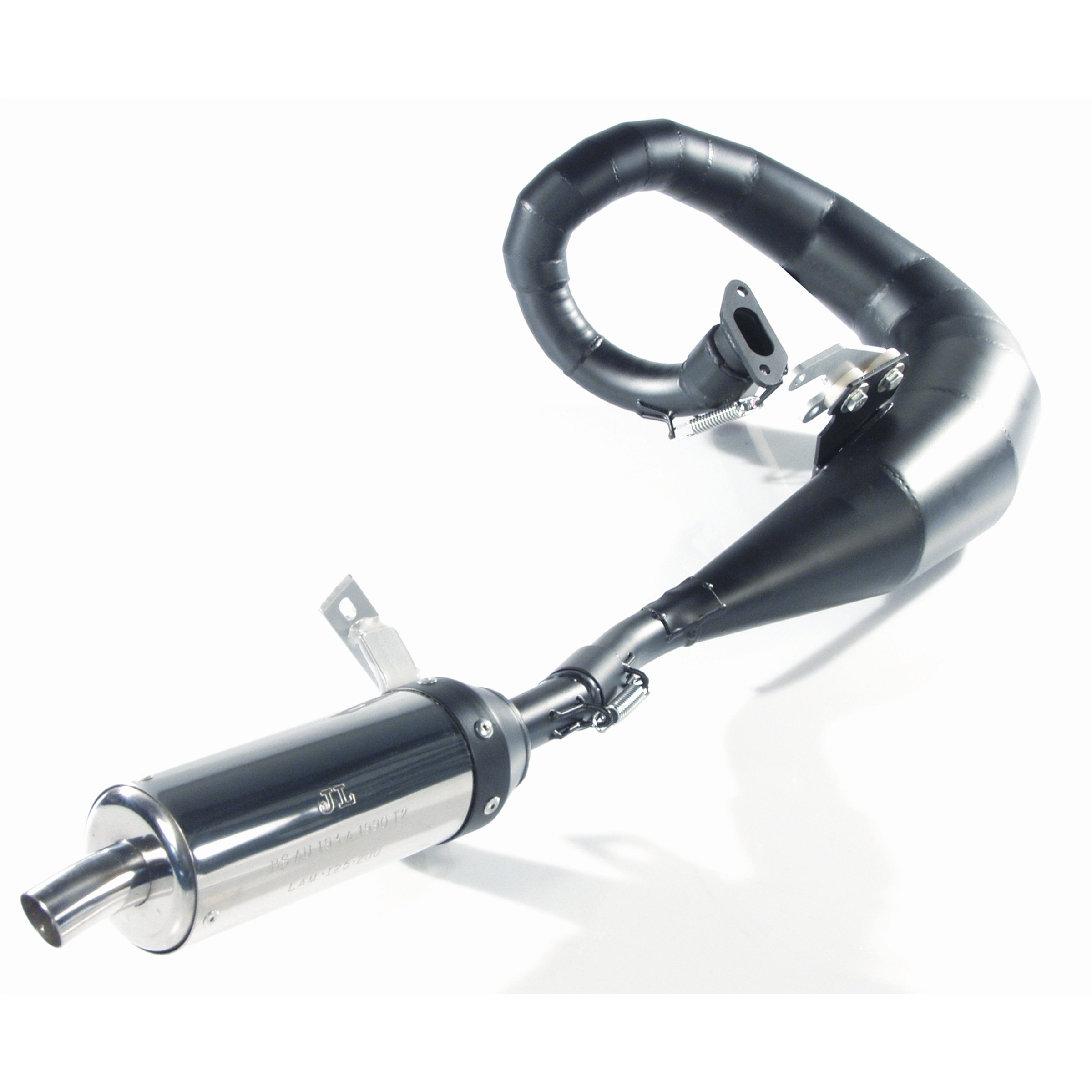 Image of Rennauspuff JL KRP2 "Fast Road Use", Material: Stahl schwarz, Dämpfer: Edelstahl Farbe (ESD): silber für Lambretta 125 LI/LIS/DL/GP/150 LI/LIS/SX/DL/GP/175 TV 2°-3°/200 TV/SX/DL/GP für Lambretta 125 LI/LIS/DL/GP/150 LI/LIS/SX/DL/GP/175 TV 2°-3°/200 TV/SX/