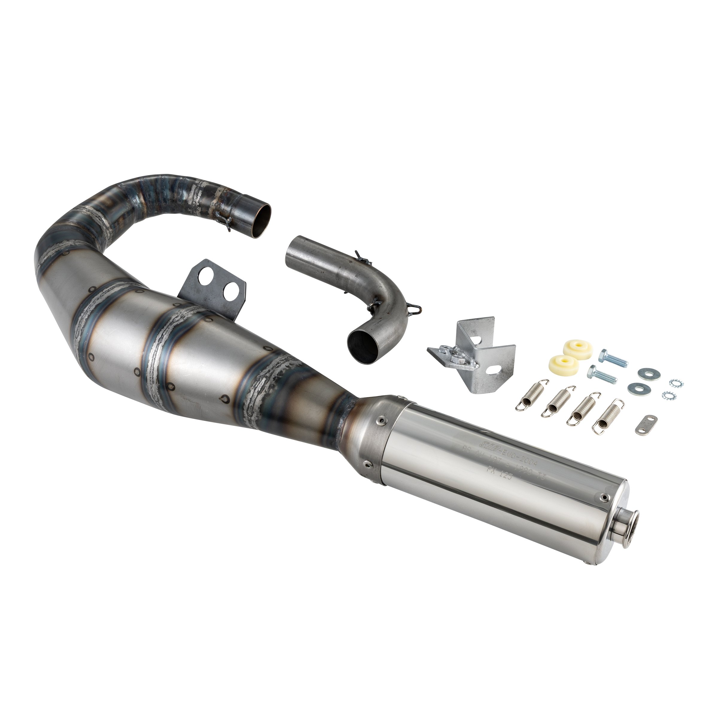 Image of Rennauspuff SIP Performance, Material: Stahl klarlackiert, Dämpfer: Edelstahl Farbe (ESD): silber für Vespa 125 GT/GTR/TS/150 GL/Sprint/V/PX80-150/PE/Lusso/Cosa 1 für Vespa 125 GT/GTR/TS/150 GL/Sprint/V/PX80-150/PE/Lusso/Cosa 1
