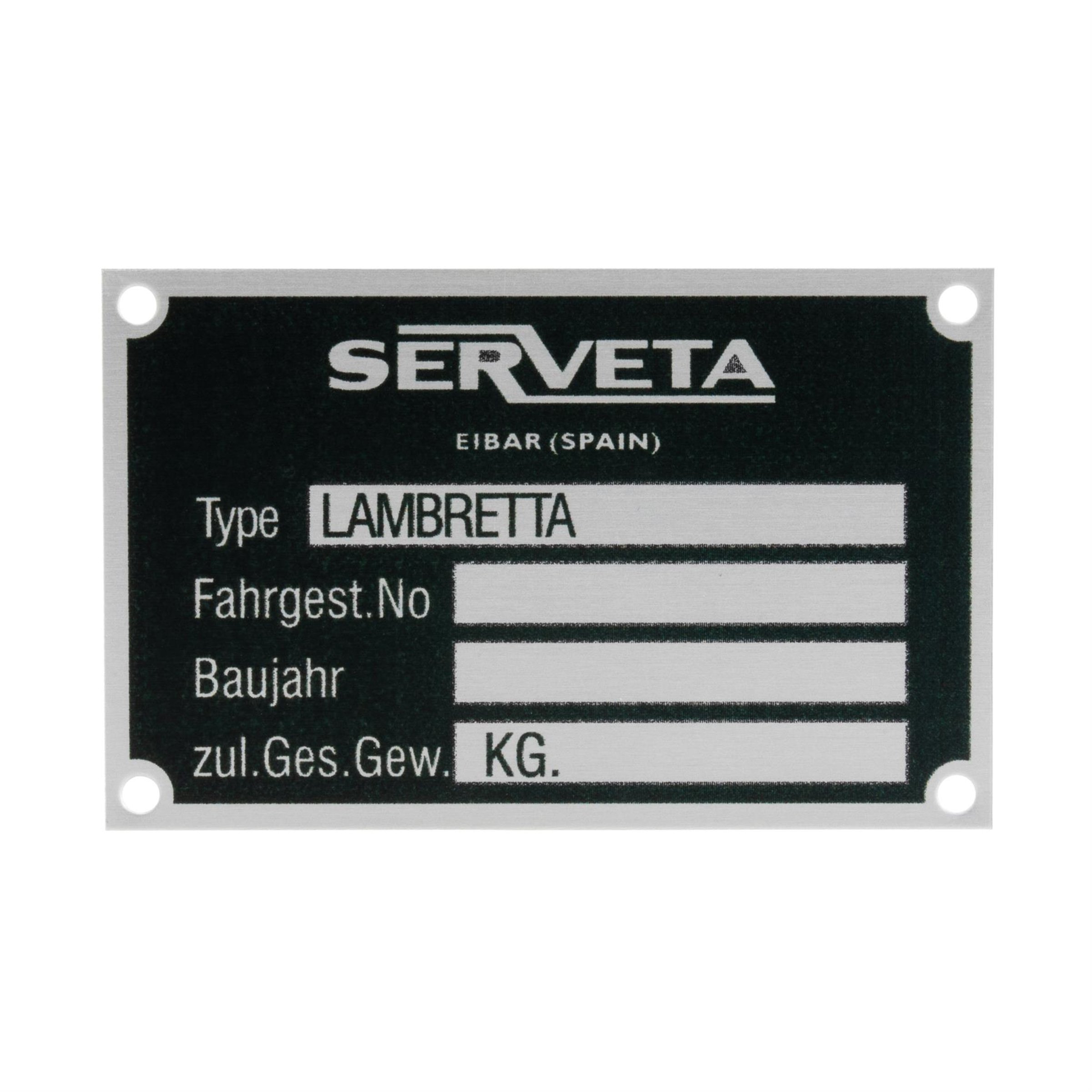 Image of Typenschild Serveta für Lambretta Eibar für Lambretta Eibar