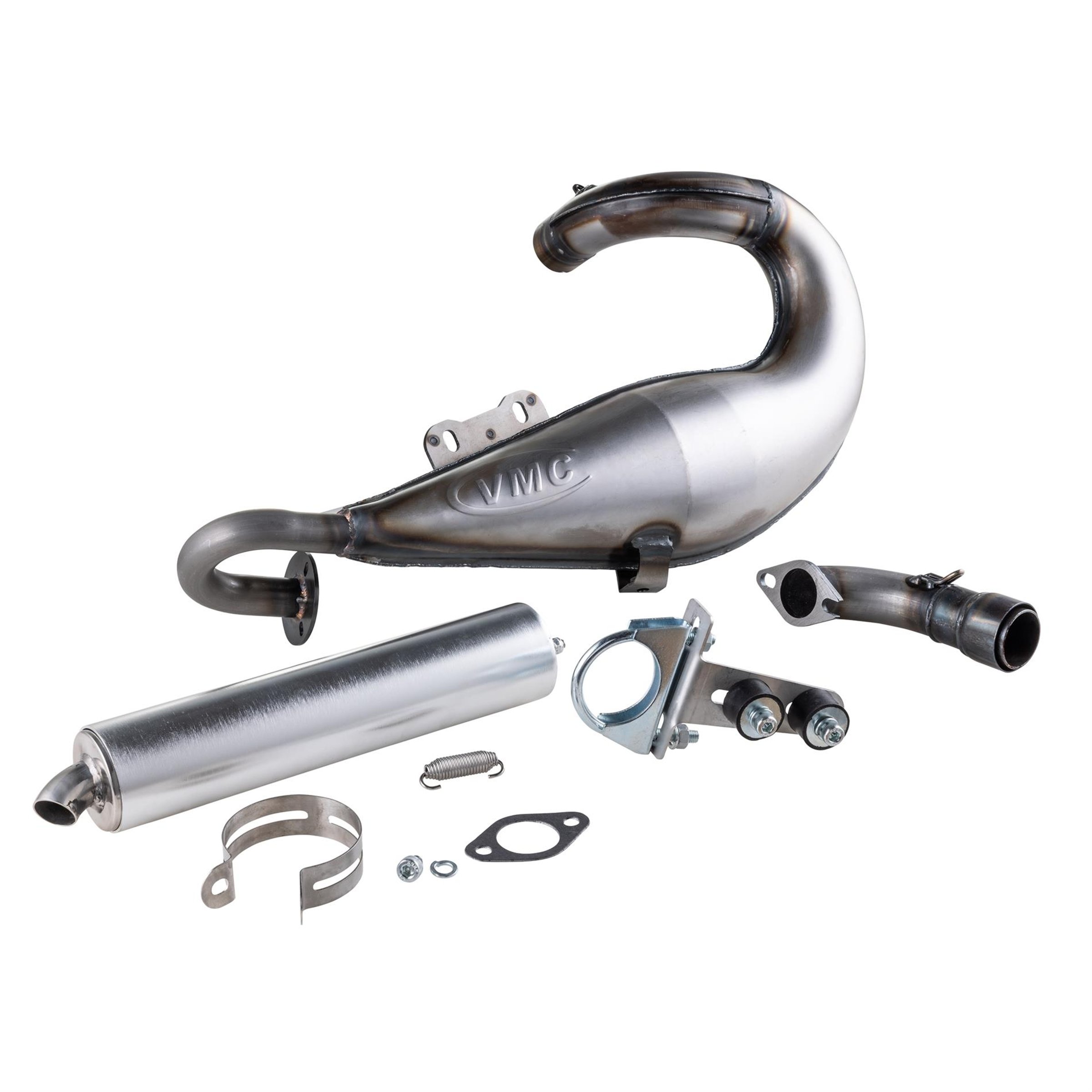 Image of Rennauspuff VMC EVO Racer 52-S silver, Material: Stahl, Dämpfer: Aluminium Farbe (ESD): silber für Vespa 90/R/SS/100/125/PV/ET3 für Vespa 90/R/SS/100/125/PV/ET3