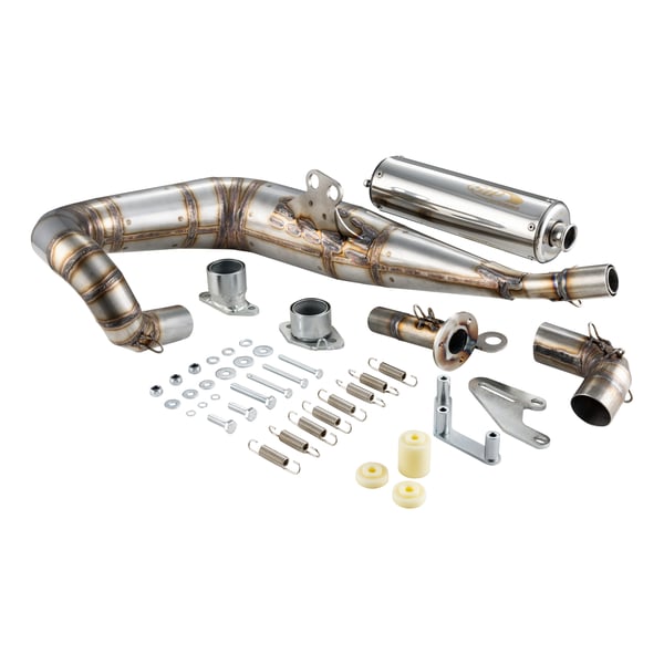 Image of Rennauspuff JL RST, Material: Edelstahl silber, Dämpfer: Edelstahl Farbe (ESD): silber für Lambretta 125 LI/LIS/DL/GP/150 LI/LIS/SX/DL/GP/175 TV 2°-3°/200 TV/SX/DL/GP