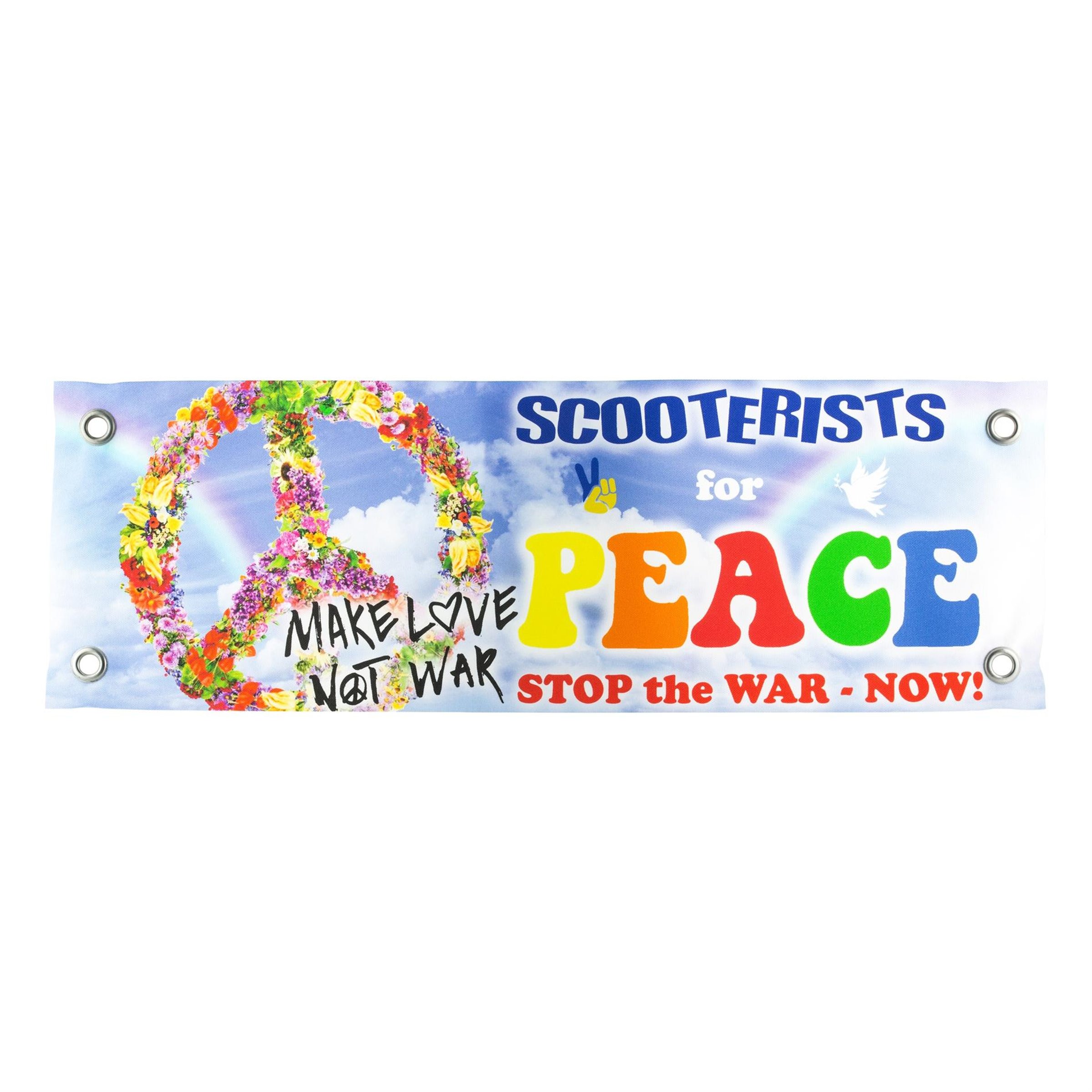 Image of Banner Beinschild Make love not war Ukraine 4-farbig