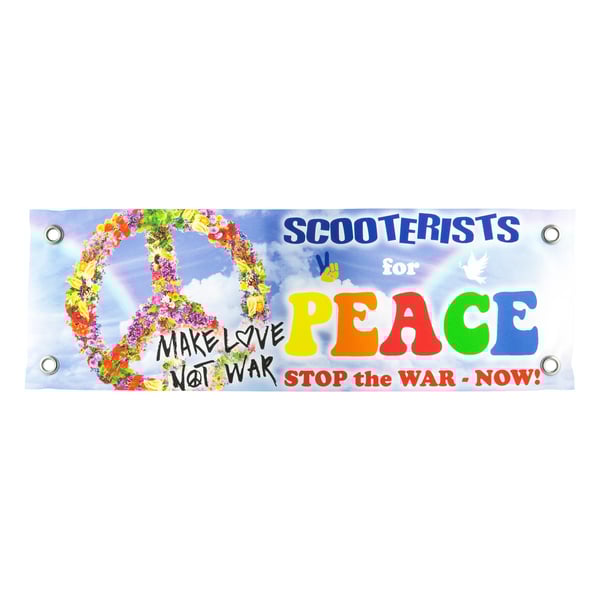 Image of Banner Beinschild Make love not war Ukraine 4-farbig