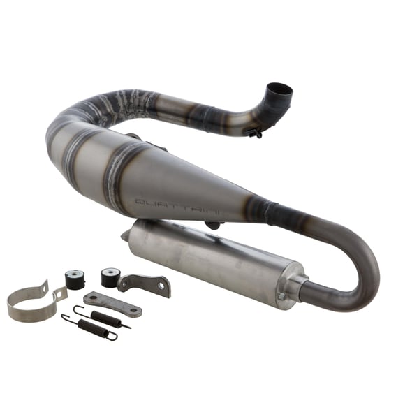 Image of Rennauspuff QUATTRINI M3PX, Stahl klarlackiert, Dämpfer: Aluminium Farbe (ESD): silber für Vespa 125 GT/GTR/TS/150 GL/Sprint/V/PX80-150/PE/Lusso/Cosa 1