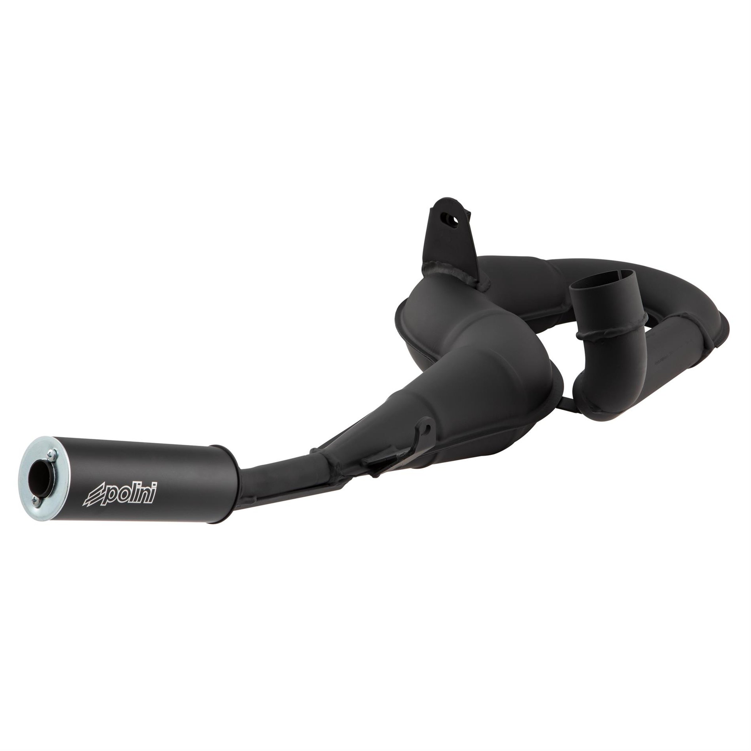 Image of Rennauspuff POLINI 200.2023/S, Material: Stahl schwarz, Dämpfer: Aluminium Farbe (ESD): schwarz für Vespa 200 Rally/P200E/PX200 E/Lusso/'98/MY/Cosa 1 200 für Vespa 200 Rally/P200E/PX200 E/Lusso/'98/MY/Cosa 1 200