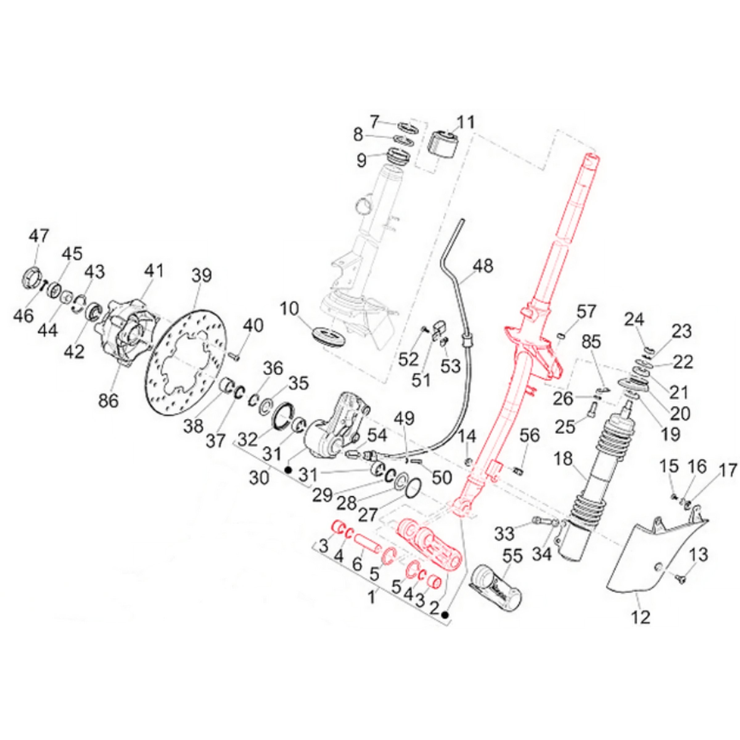 Image of Lenksäule PIAGGIO, 1C0062055 für Vespa GTS/GTS Super 125-310 (2023-) für Vespa GTS/GTS Super 125-310 (2023-)