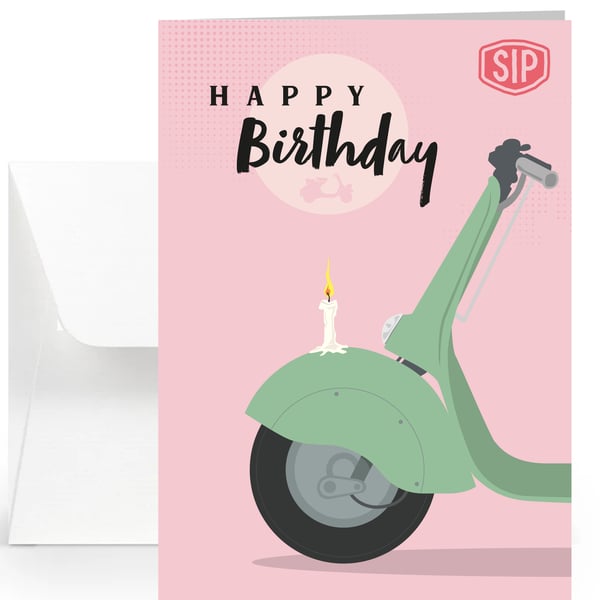Image of Grußkarte SIP mit Motiv Geburtstag Vespa pink-grün