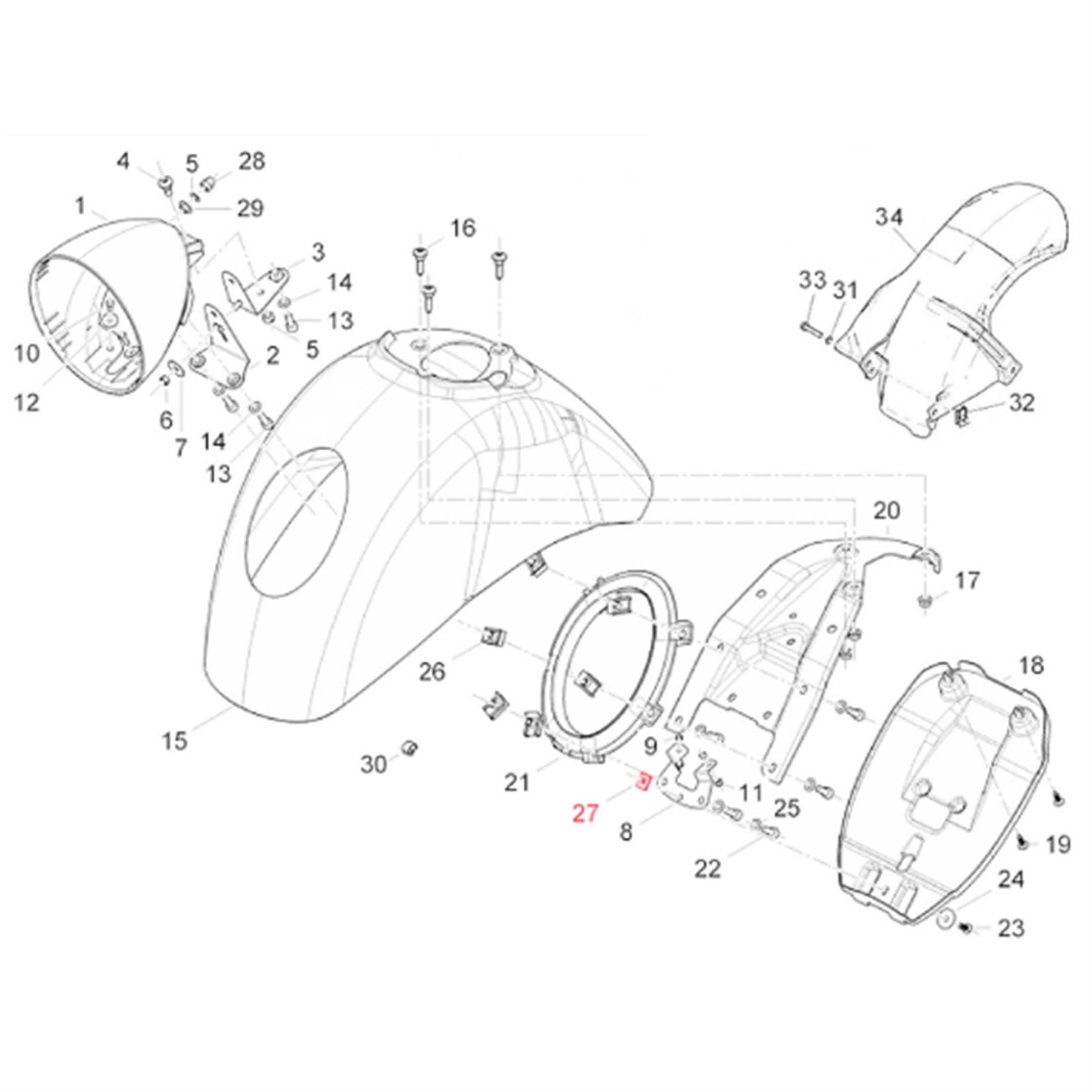 Image of Federklammer PIAGGIO, Halter Kotflügel "Lampe unten", vorne, CM017413 für Vespa GTV 125-300ccm für Vespa GTV 125-300ccm
