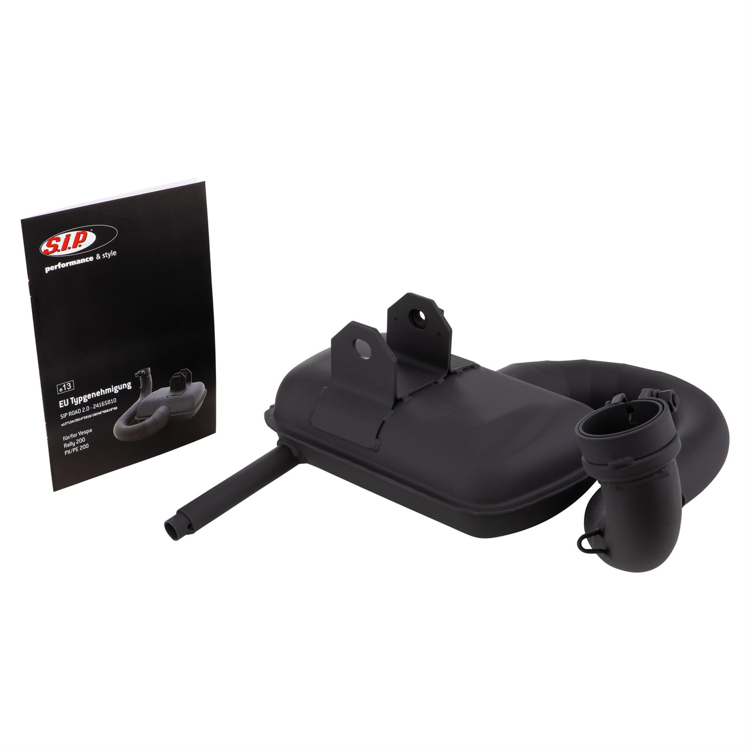 Image of Rennauspuff SIP ROAD 2.0 Legal, Material: Stahl schwarz für Vespa 200 Rally/P200E/PX200 E/Lusso/'98/MY für Vespa 200 Rally/P200E/PX200 E/Lusso/'98/MY