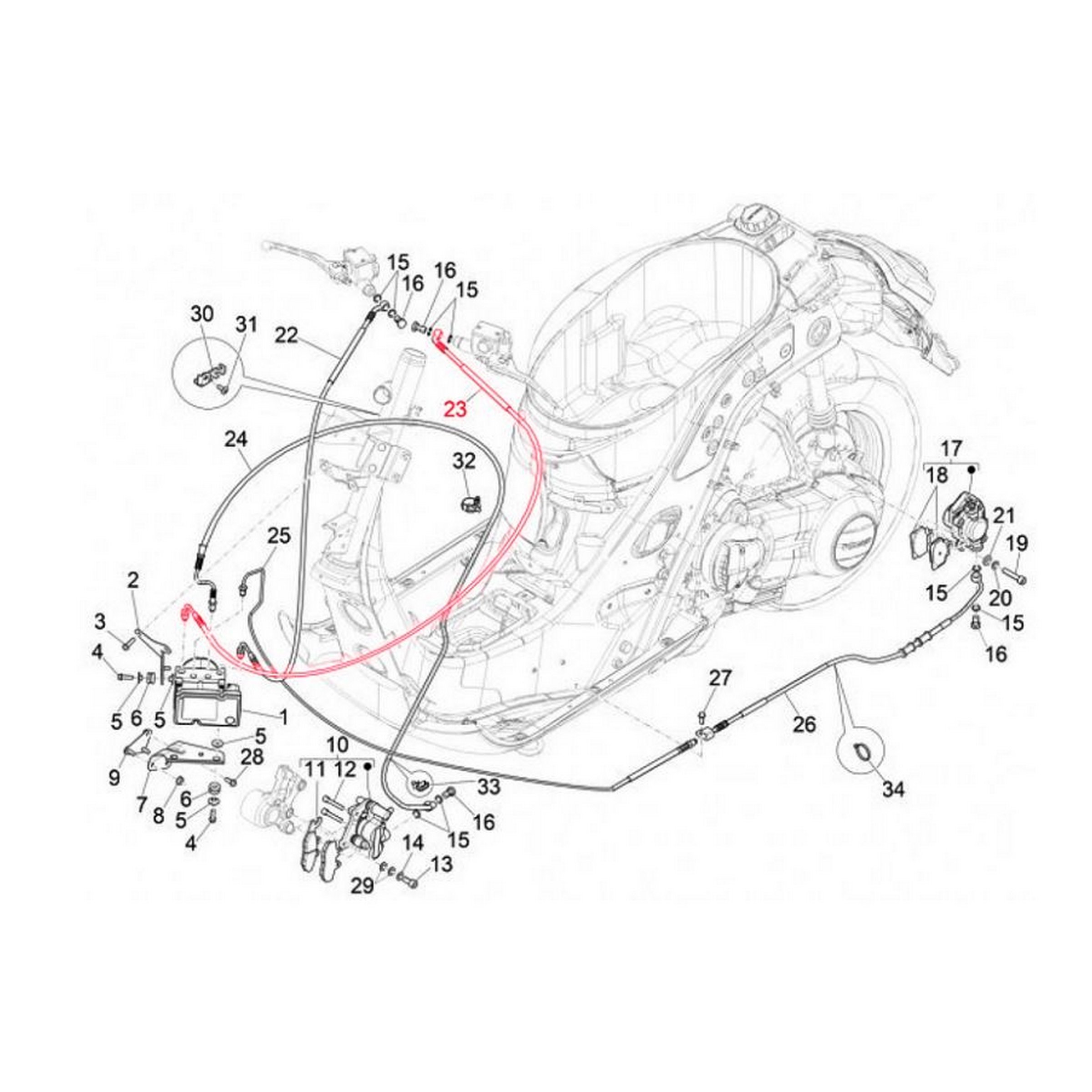Image of Bremsleitung PIAGGIO, für Bremse hinten oben für Vespa GTS/GTS Super 125/300/310ccm (2023-) für Vespa GTS/GTS Super 125/300/310ccm (2023-)