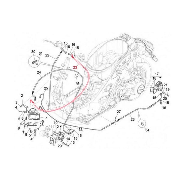 Image of Bremsleitung PIAGGIO, für Bremse hinten oben für Vespa GTS/GTS Super 125/300/310ccm (2023-)