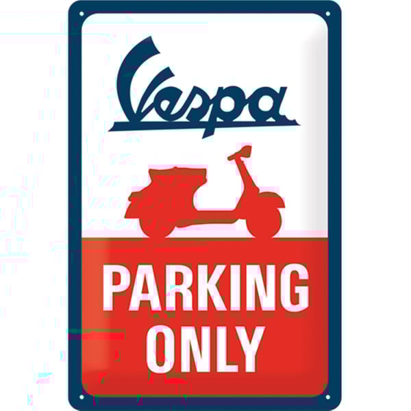 Image of Blechschild mit Motiv Vespa Parking Only blau/weiß/rot