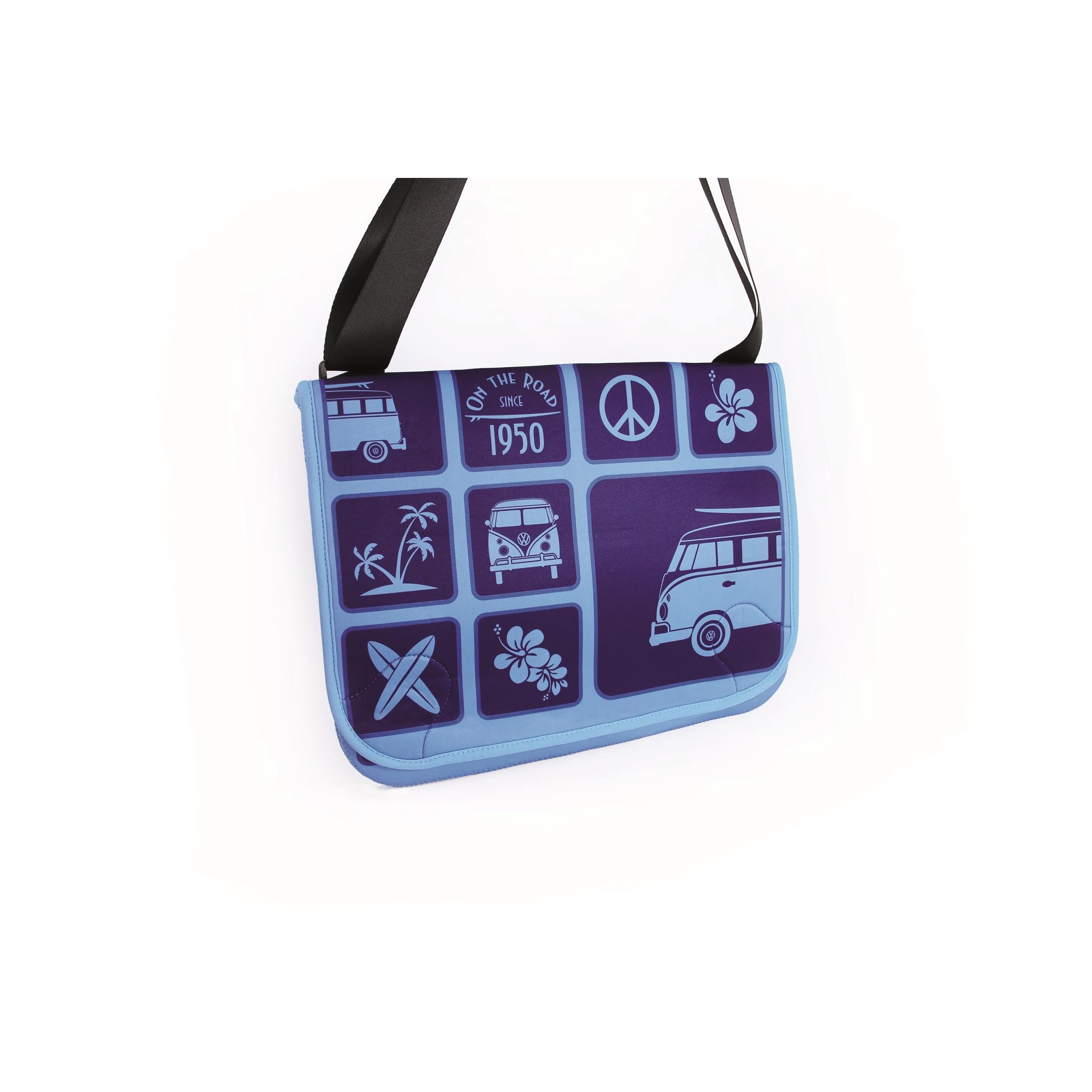 Image of Schultertasche VW Collection mit Motiv VW Bulli "Surf" hellblau/dunkelblau