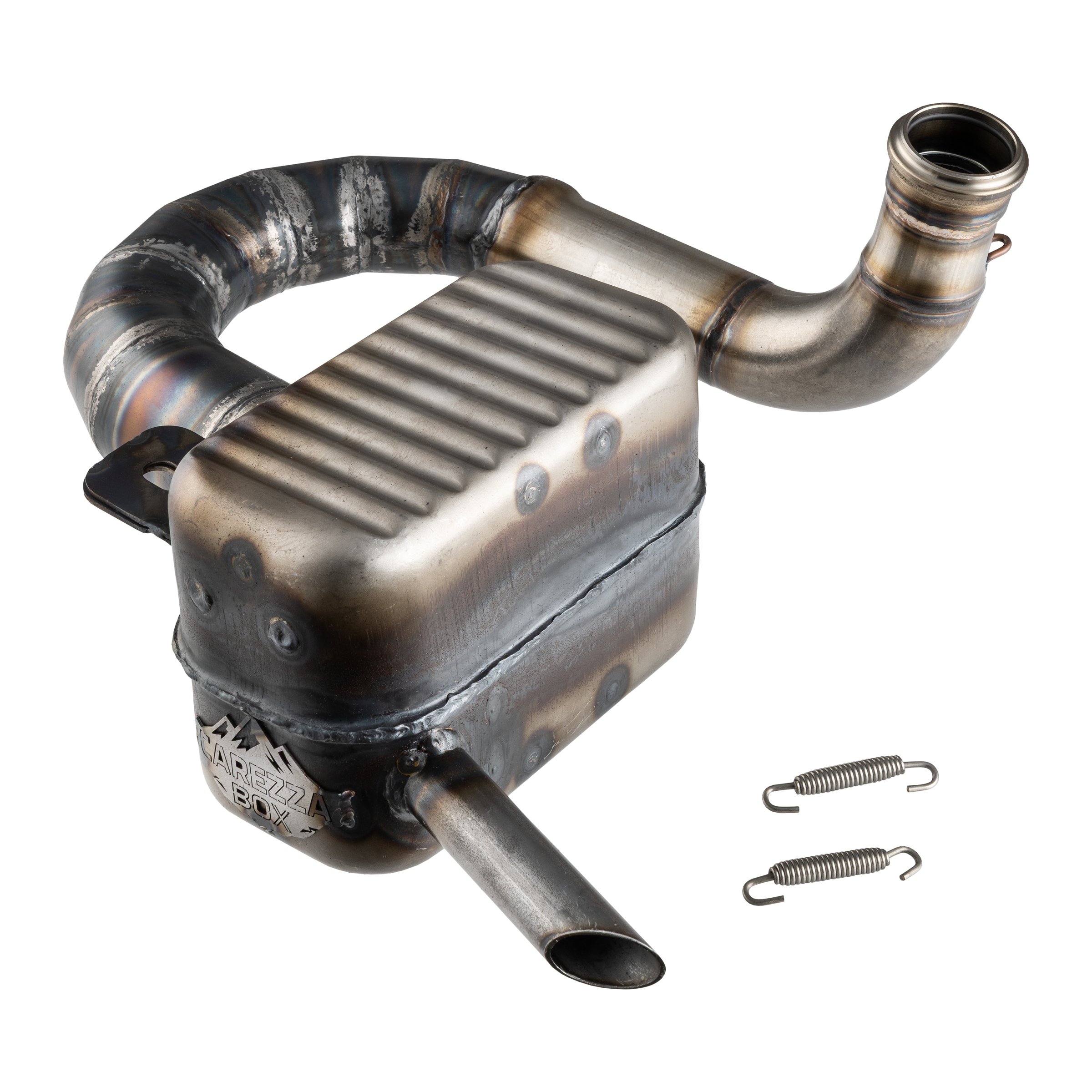 Image of Rennauspuff LARCHOTEK CAREZZA, Material: Stahl schwarz für Vespa 125 VM/VN/150 VL/VB1T/VGL1T für Vespa 125 VM/VN/150 VL/VB1T/VGL1T für Vespa 125 VM/VN/150 VL/VB1T/VGL1T