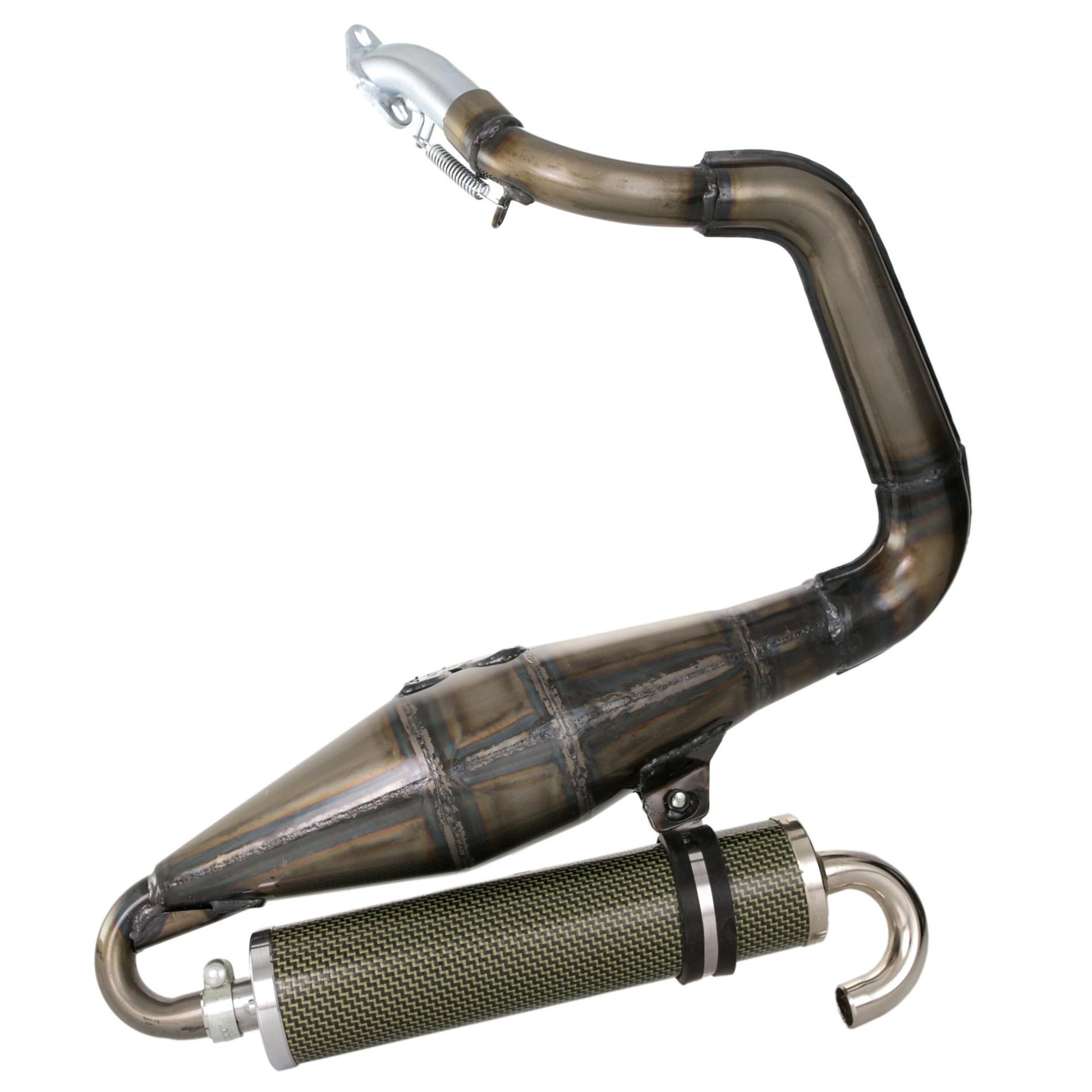 Image of Rennauspuff SIMONINI, Material: Stahl klarlackiert, Dämpfer: Carbon/Polyamid Farbe (ESD): carbon für PIAGGIO Ape für PIAGGIO Ape