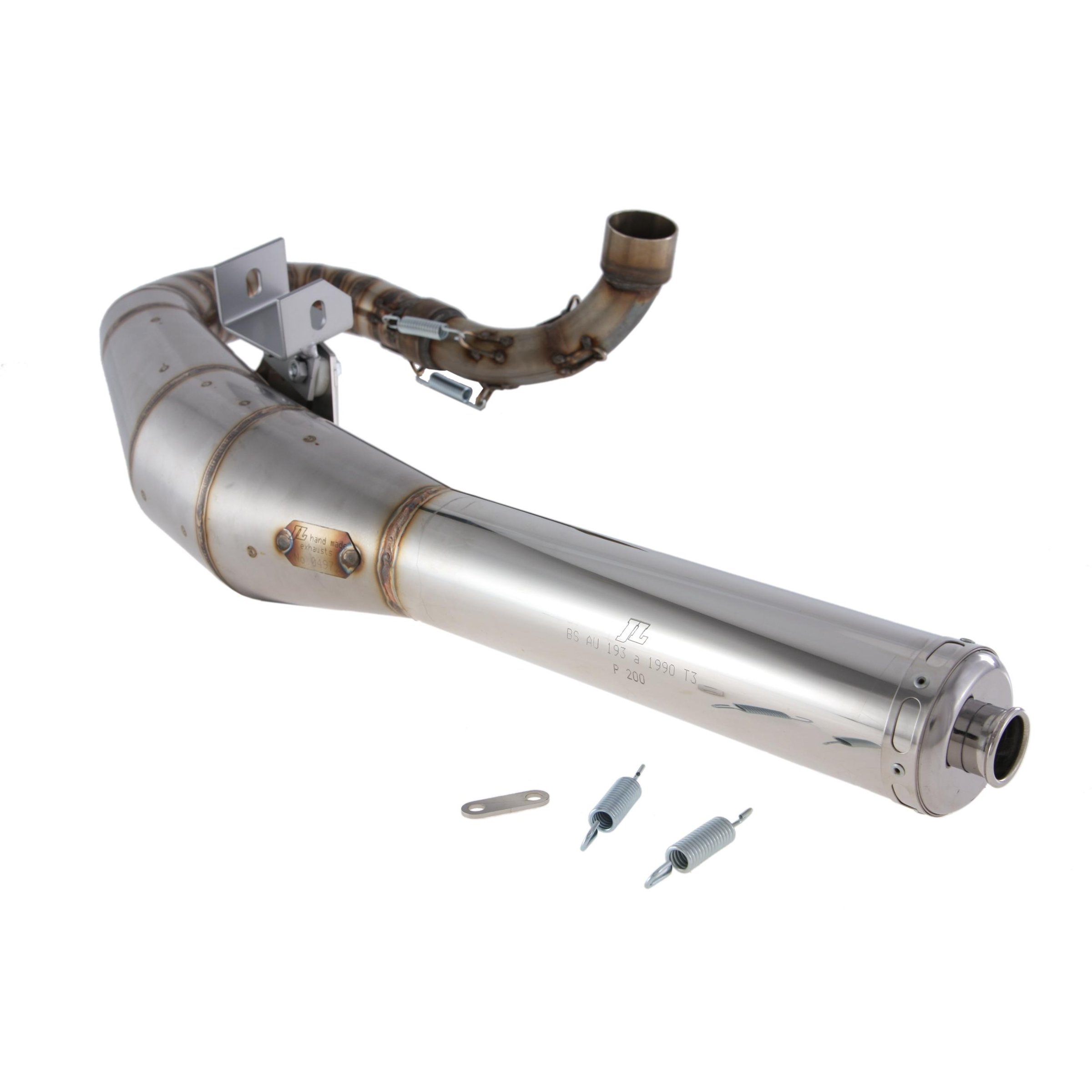 Image of Rennauspuff RZ EVO 2000, Material: Edelstahl unlackiert, Dämpfer: Edelstahl Farbe (ESD): silber für Vespa 125 GT/GTR/TS/150 GL/Sprint/V/PX80-150/PE/Lusso/Cosa 1 für Vespa 125 GT/GTR/TS/150 GL/Sprint/V/PX80-150/PE/Lusso/Cosa 1