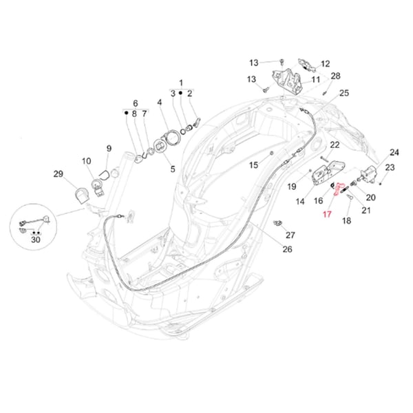 Image of Hebel PIAGGIO hinten Sitzbankentriegelung, 577129 für Vespa GTS/GTS Super/GTV/GT 60/GT/GT L 125-300ccm