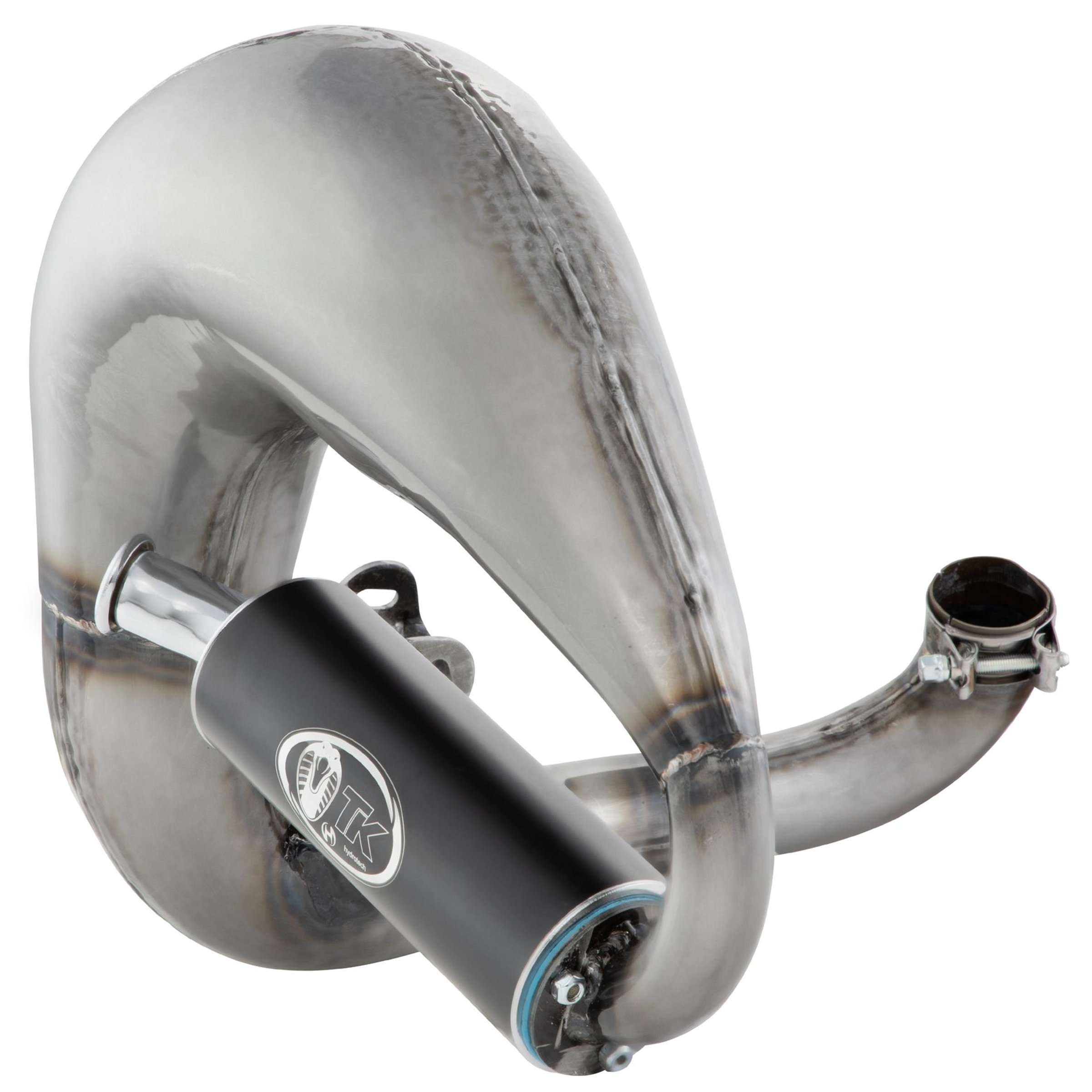 Image of Rennauspuff TURBO KIT Curly, Material: Stahl klarlackiert, Dämpfer: Aluminium Farbe (ESD): schwarz für Vespa 200 Rally/P200E/PX200 E/Lusso/'98/MY/Cosa 1 200 für Vespa 200 Rally/P200E/PX200 E/Lusso/'98/MY/Cosa 1 200