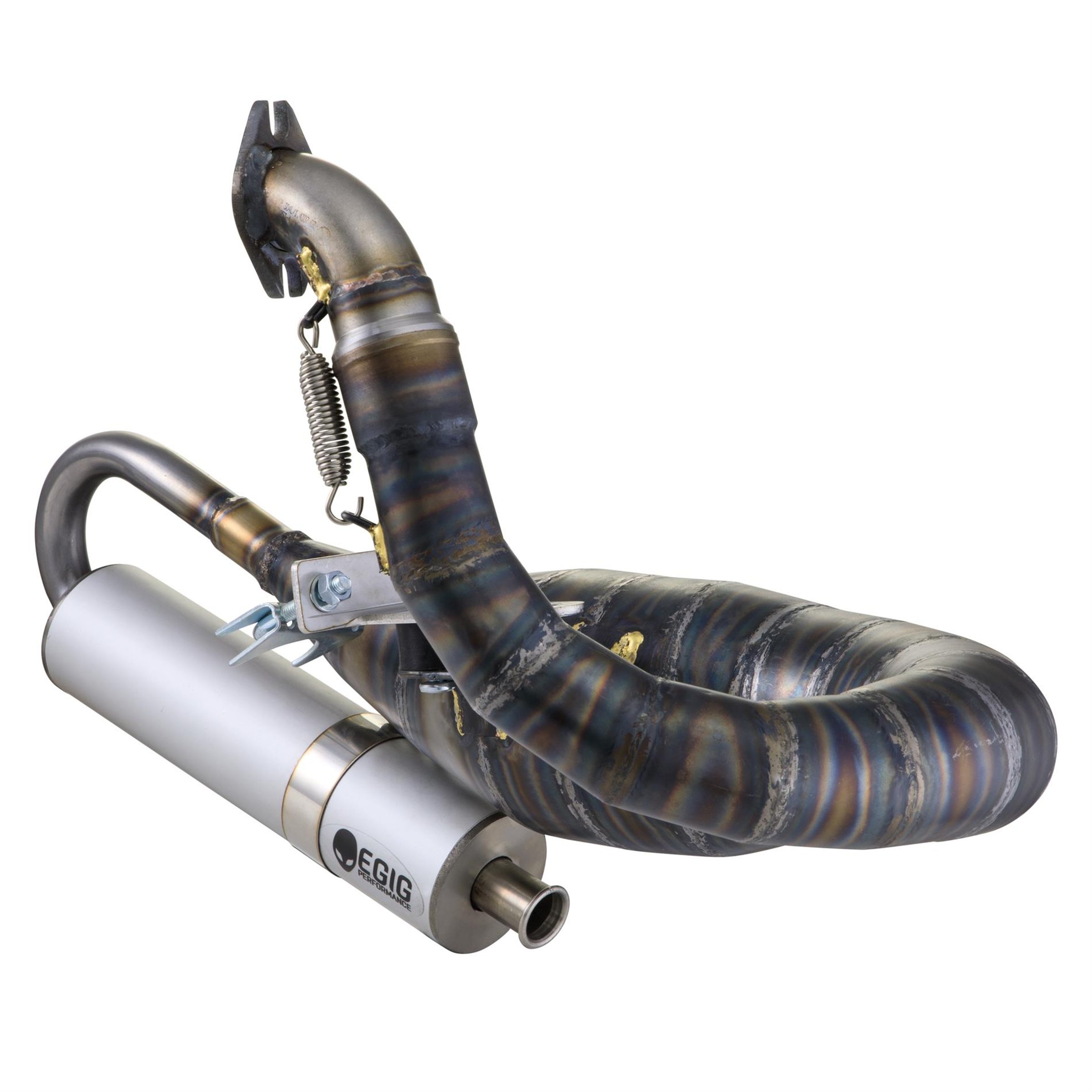 Image of Rennauspuff EGIG Performance VIPER S, Material: Stahl unlackiert, Dämpfer: Aluminium Farbe (ESD): silber für Vespa 90/R/SS/100/125/PV/ET3 für Vespa 90/R/SS/100/125/PV/ET3