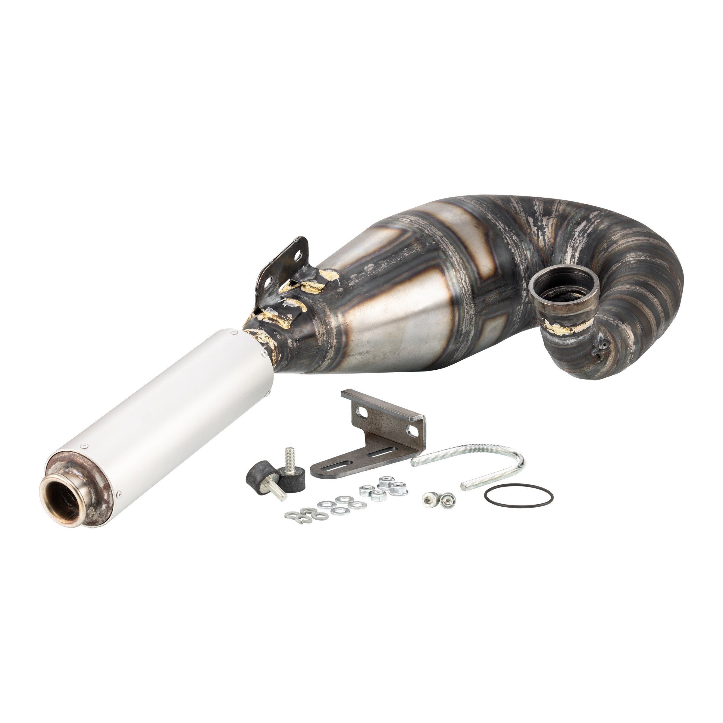 Image of Rennauspuff SIP BFA 306, Material: Stahl klarlackiert, Dämpfer: Aluminium Farbe (ESD): silber für Vespa 125 VNA-TS/150 VBA-Super/160 GS/180 SS/Rally/PX/PE/Lusso/T5 für Vespa 125 VNA-TS/150 VBA-Super/160 GS/180 SS/Rally/PX/PE/Lusso/T5