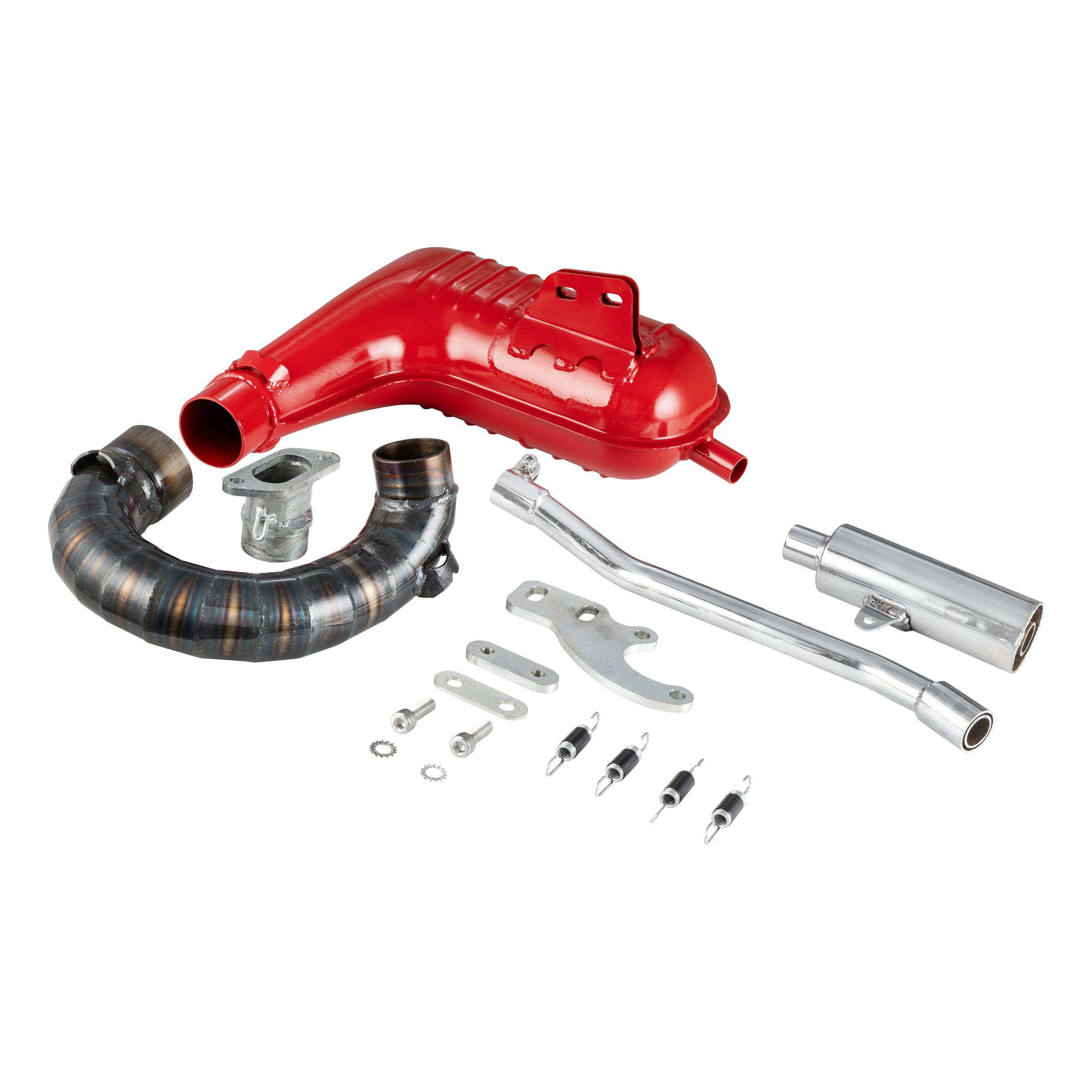 Image of Rennauspuff Clubsport Silent, Material: Stahl rot für Lambretta 125 LI 2°/150 LI 2°/175 TV 2° für Lambretta 125 LI 2°/150 LI 2°/175 TV 2° für Lambretta 125 LI 2°/150 LI 2°/175 TV 2°